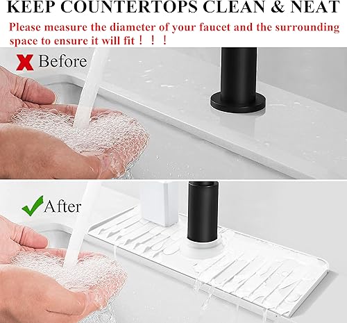 Miniatura 3 de YATOISUR Protector contra salpicaduras de fregadero de 14.4 x 5.4 pulgadas, tapete para grifo de fregadero con tapete colector de agua y jabonera y