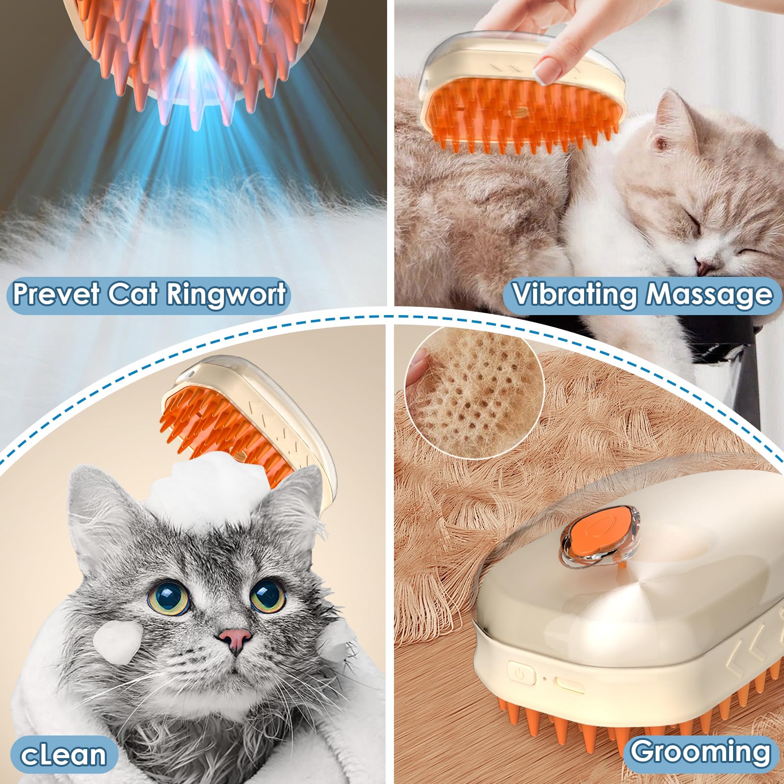 4 in 1 Cat Steam Brush for Shedding - Rechargeable Pet Grooming Tool With Electric Massage, Lamp and Cleaning Features - Image 3