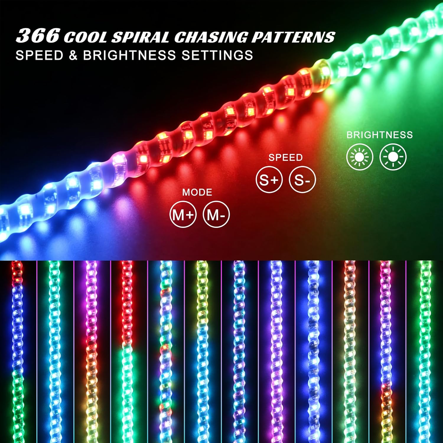 2 Pack 3FT Whip Lights with Spring Base,LED Whip Light with App &Remote Control, Spiral RGB Chasing Lighted Whips with Rocker Switch,Music Whip Light for UTV ATV Polaris RZR Can-Am SXS Truck