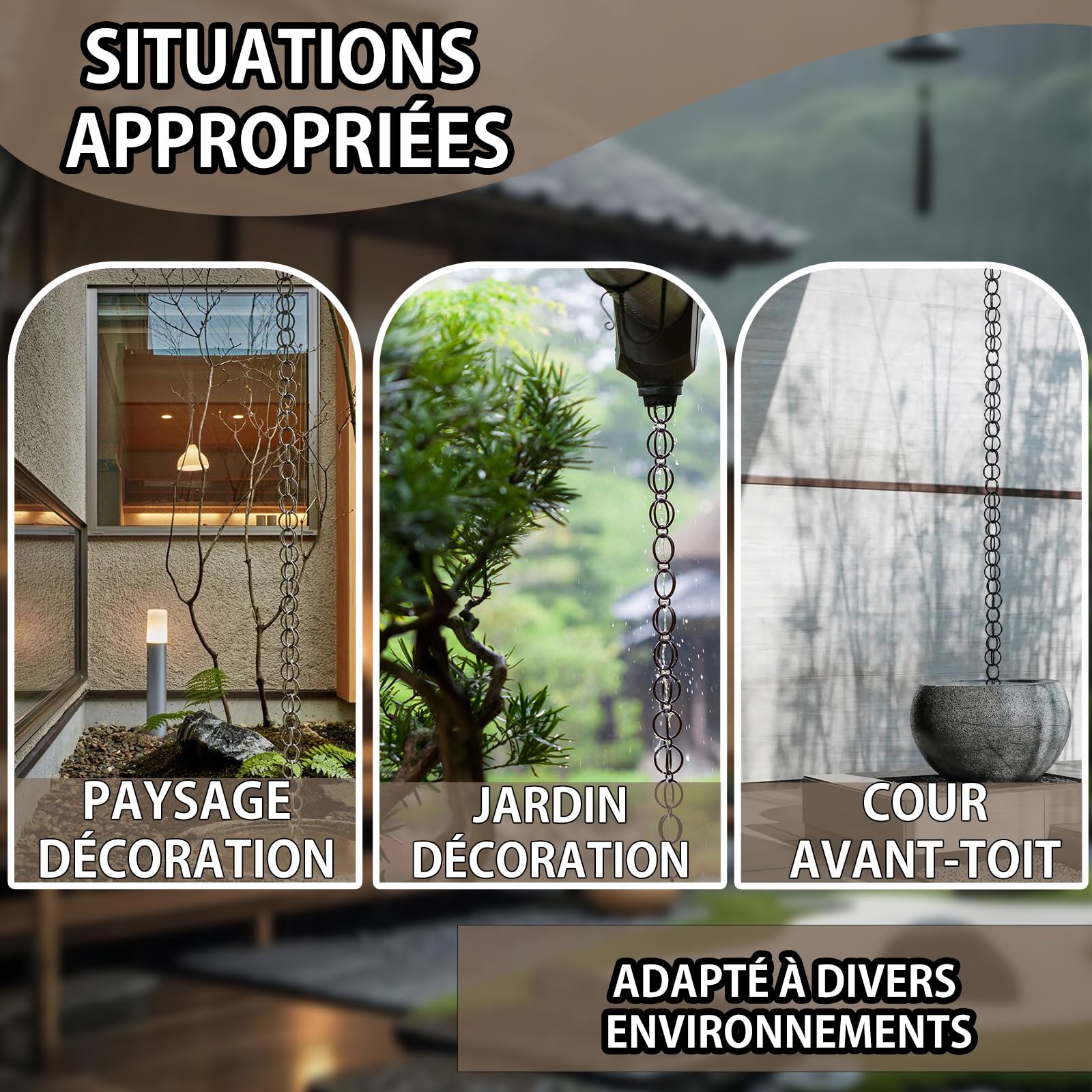 Chaîne de Pluie Alliage Aluminium - ChaîNe Attrape-Pluie pour GouttièRe,Chaîne De Pluie Décorative,Remplacement Pratique et Esthétique des Descentes de Gouttières,Décoration de Jardin.(Noir)