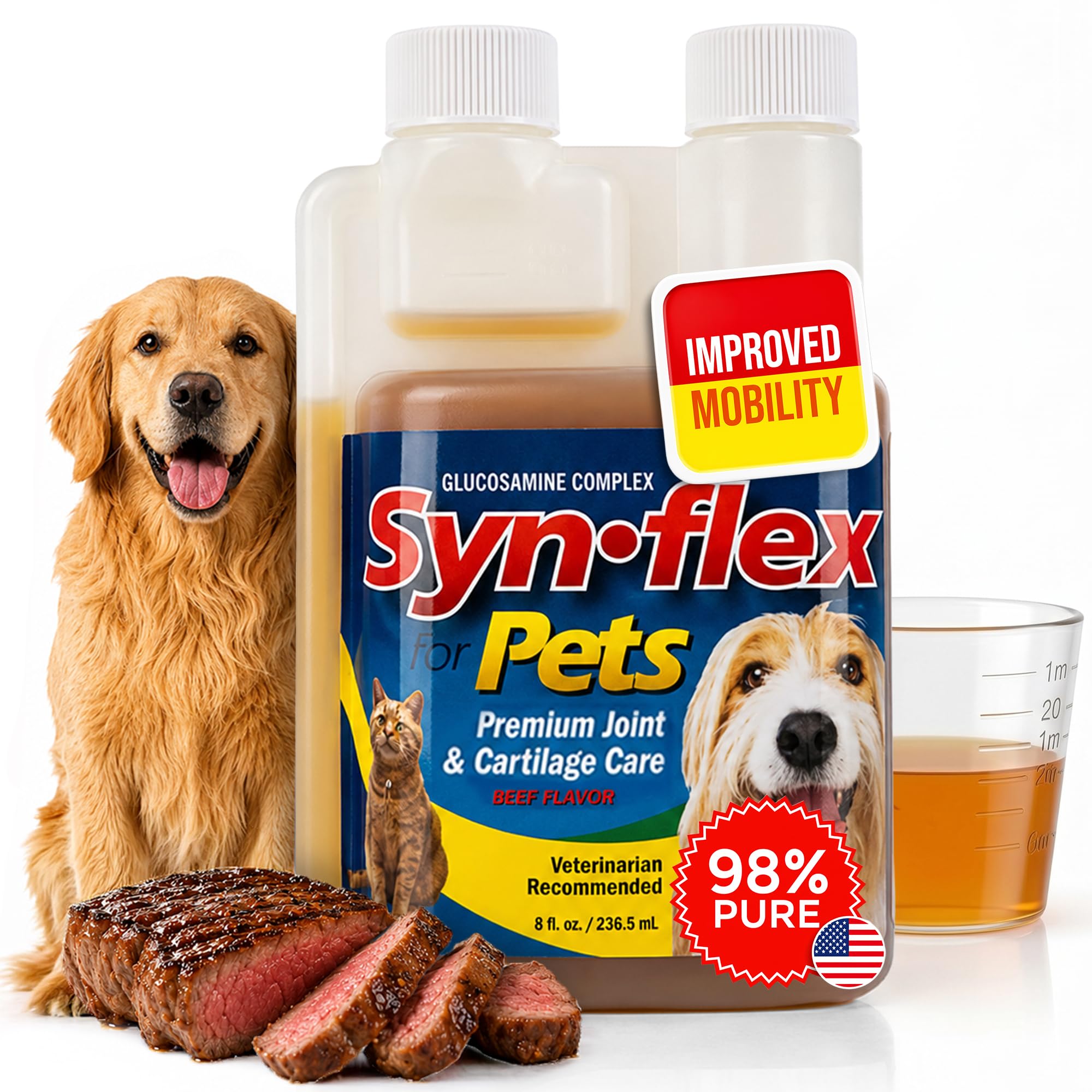 Synflex Pets Formule de glucosamine Liquide pour Animaux domestiques 227 g, Synflex Pets Liquid Glucosamine Formula for Pets, 8oz
