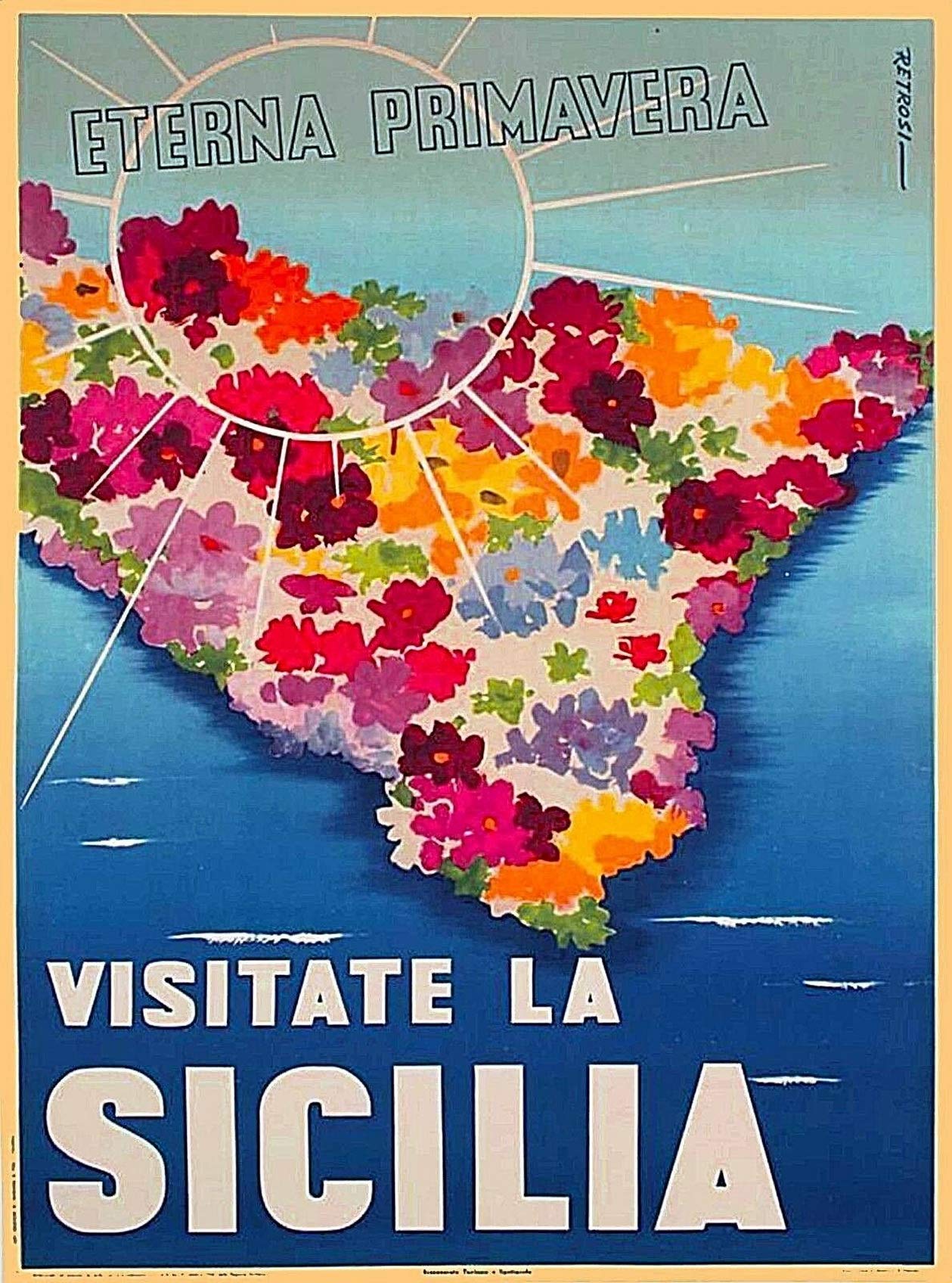 Visitate la Sicilia Sicily Italy Vintage Travel Advertisement Art Wall Art Metal Tin Sign 15x30cm