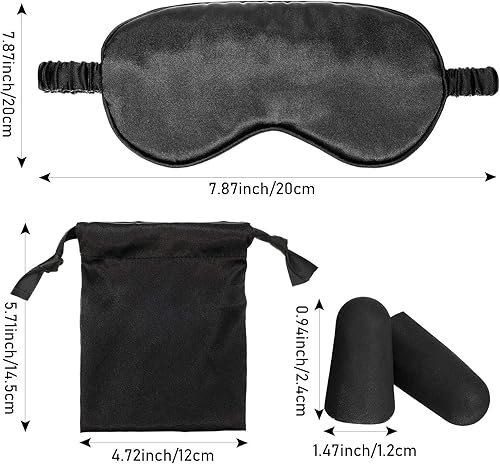 Miniatura 4 de El juego de máscara de dormir de satén de seda incluye 2 correas elásticas para sombras de ojos vendados, doble capa de relleno de seda, 2 tapones