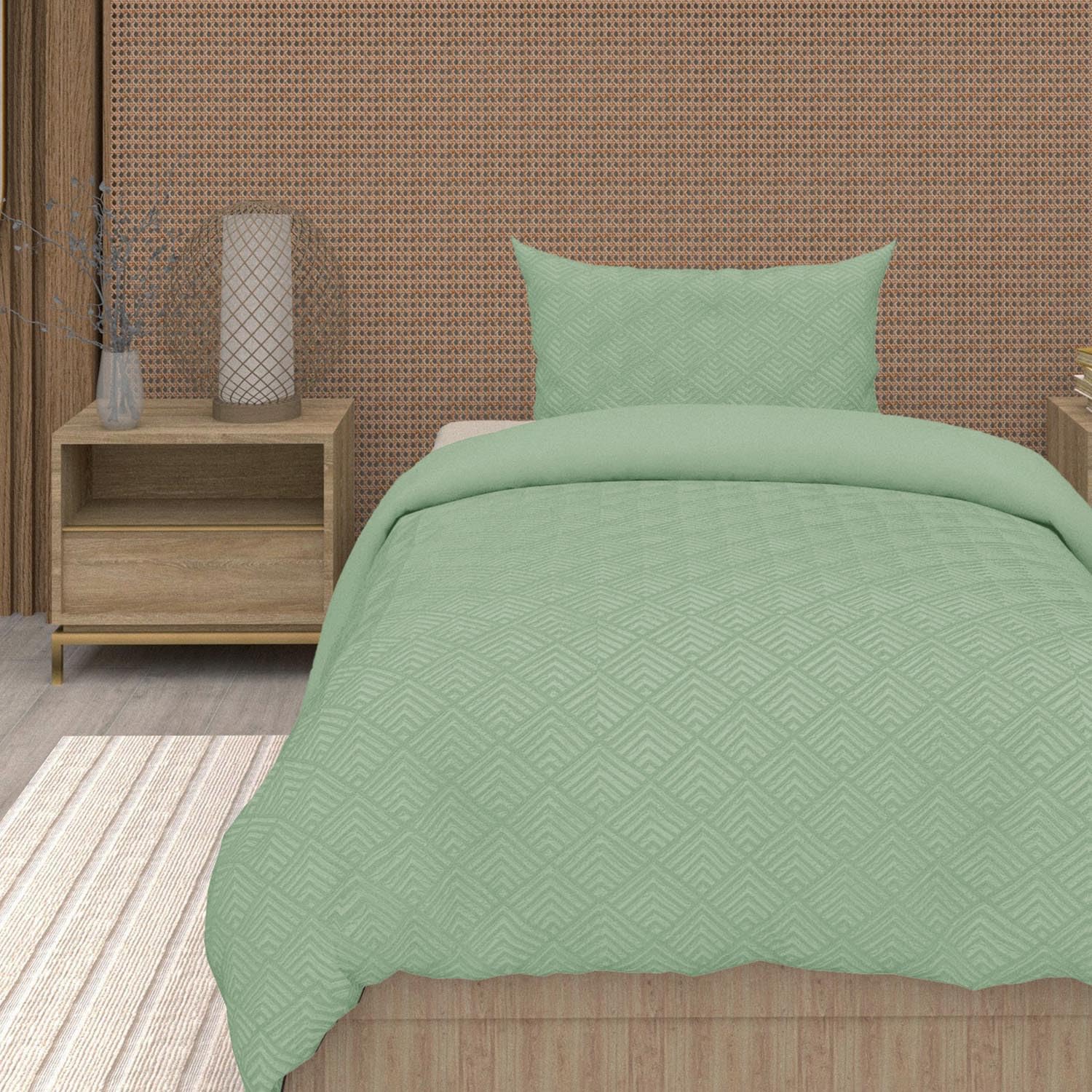 Soleil d'ocre, Parure Housse de Couette 3D Microfibre 140x200 cm Gaia Vert Eau