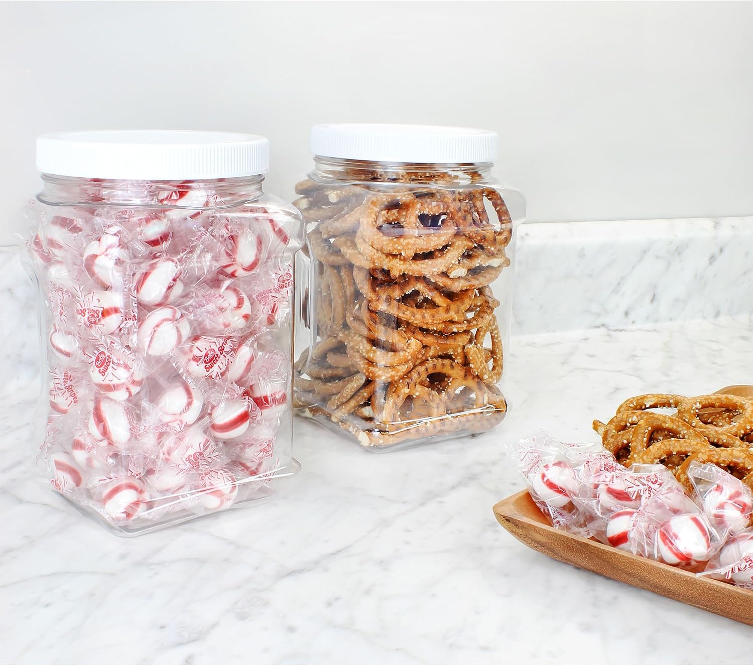 Cornucopia 48oz Square Plastic Jars (3-Pack); Clear Rectangular 6-Cup Canisters w/Black Lids, Easy-Grip Side