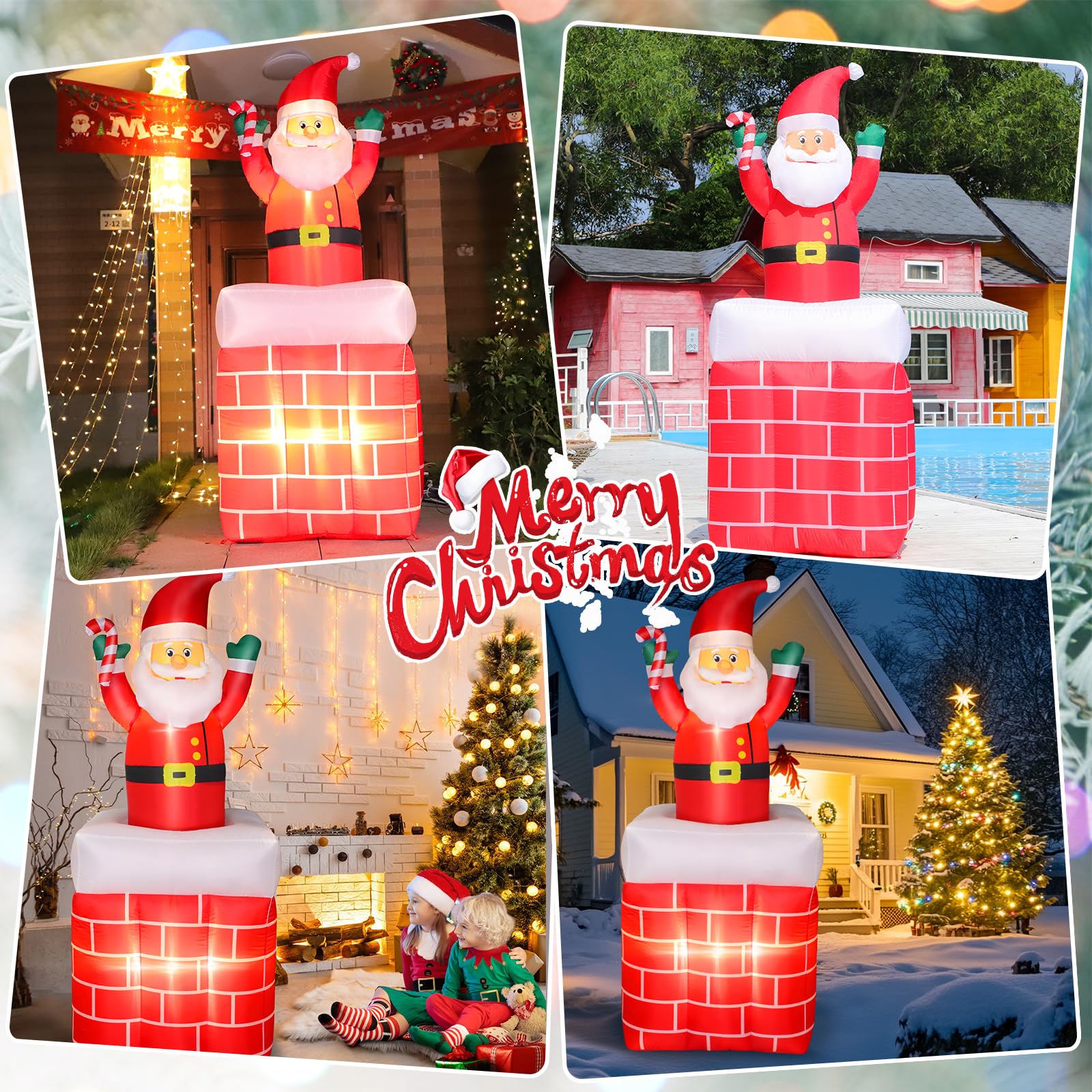 180CM Père Noël Gonflable avec Lumières LED Décoration Modulable | Décoration de Noël Extérieure Père Noël avec lumières LED pour jardin, balcon ou cour