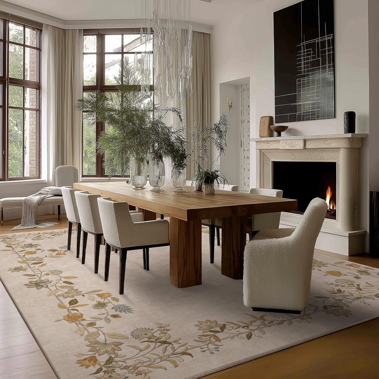 6x9 Area Rugs for Living Room: Washable Bedroom Rug Stain Resistant Non Slip Low Pile Ultra Soft Faux Wool Lightweight Vintage Print Rugs for Kitchen Dining Room Farmhouse Nursery Home Office