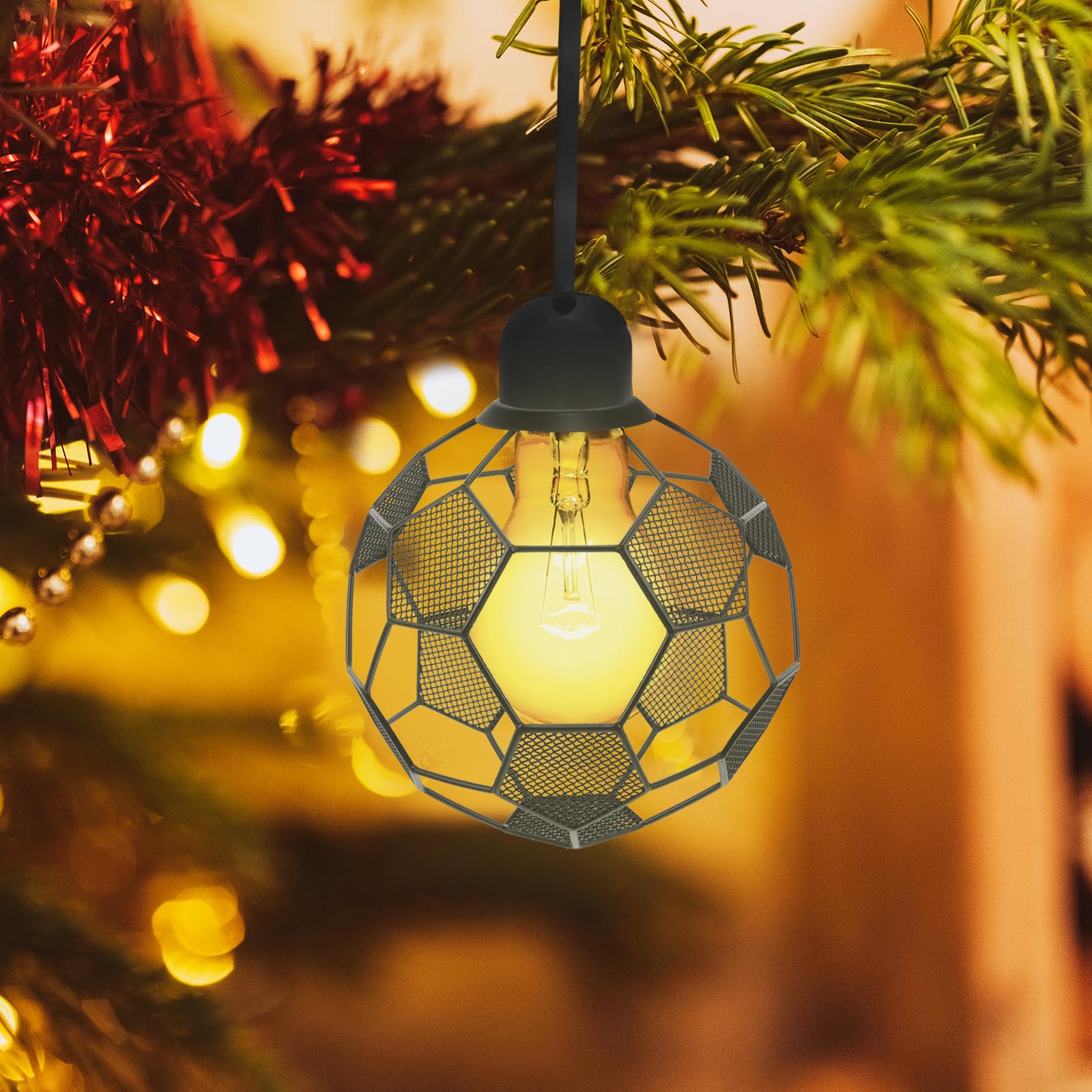 Artibetter Modern Football Lampshade Hollow-Out Metal Lamp Cover 5.71 Inch Soccer Shape Light Shade for Indoor Pendant Ceiling Lamp Boys Room Bar Decoration - Image 3