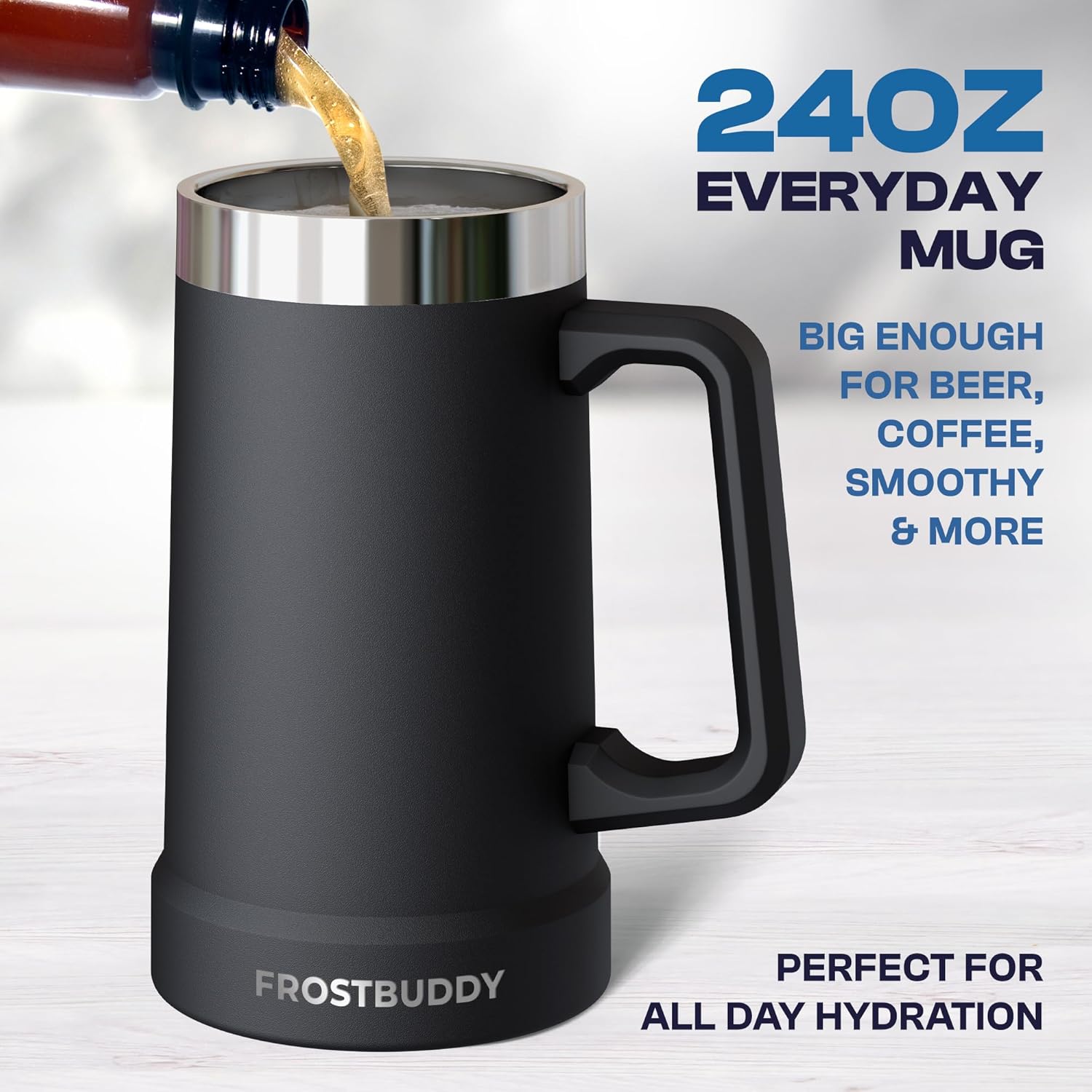 Frost Buddy Stein Buddy – 24oz Insulated Stainless Steel Beer Stein Mug with Handle – Keeps Beer Cold for Hours – Ideal for Tailgating, Parties, BBQs, and Gifts (White) - Image 3