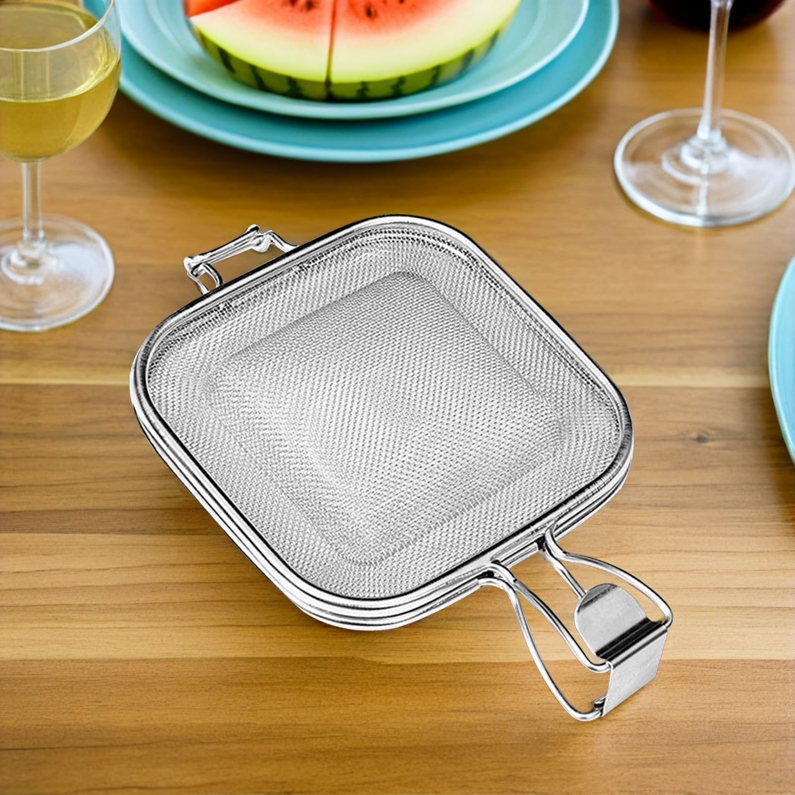 Pinza da Cucina in Acciaio Inossidabile Rete per Cottura Arrosto e Bordo Arrotondato, per Tostare Pane e Verdure Asciutte