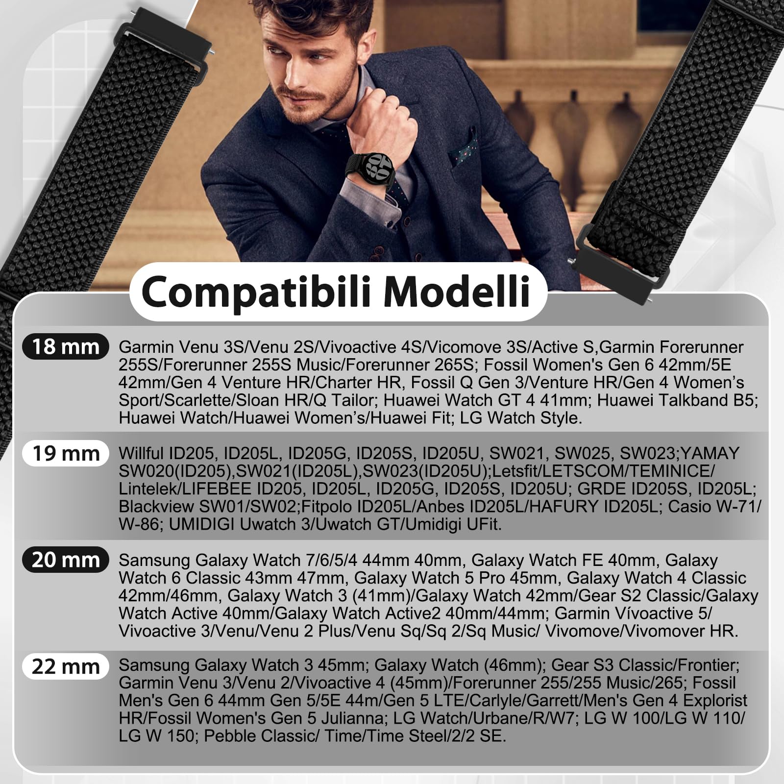 TumCez Regolabile Elastico Sgancio Rapido Cinturino Orologio in Nylon,18mm 19mm 20mm 22mm Cinturino per Samsung/Garmin/Fossil/Amazfit/Huawei Orologio per Uomo Donna