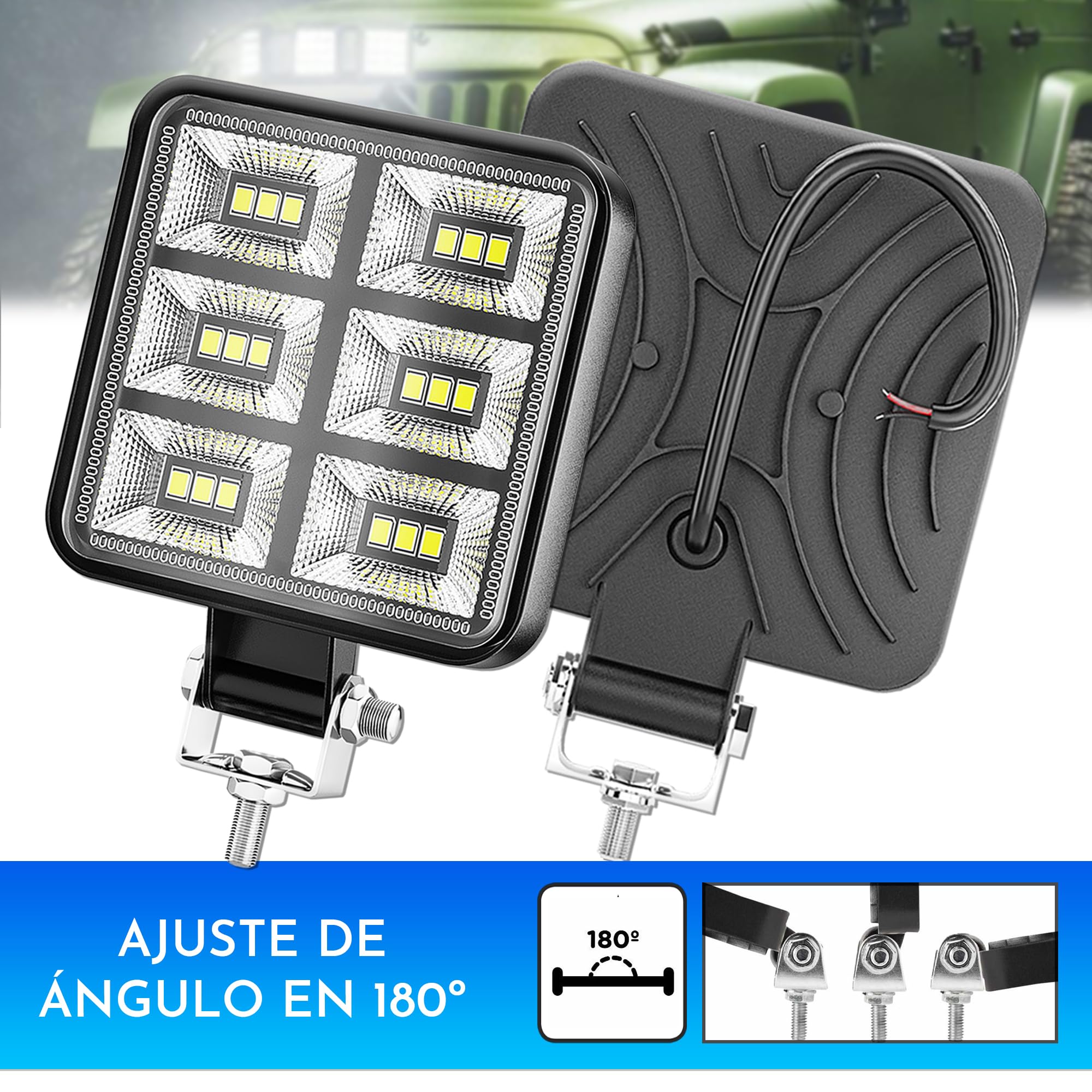 Foco led 12v 2 uds Aluminio abs 18 Leds 6500K 8.4 cm 3.34" IP65 Maxima luminosidad Faros Tractor 4x4 Largo Alcance - 5