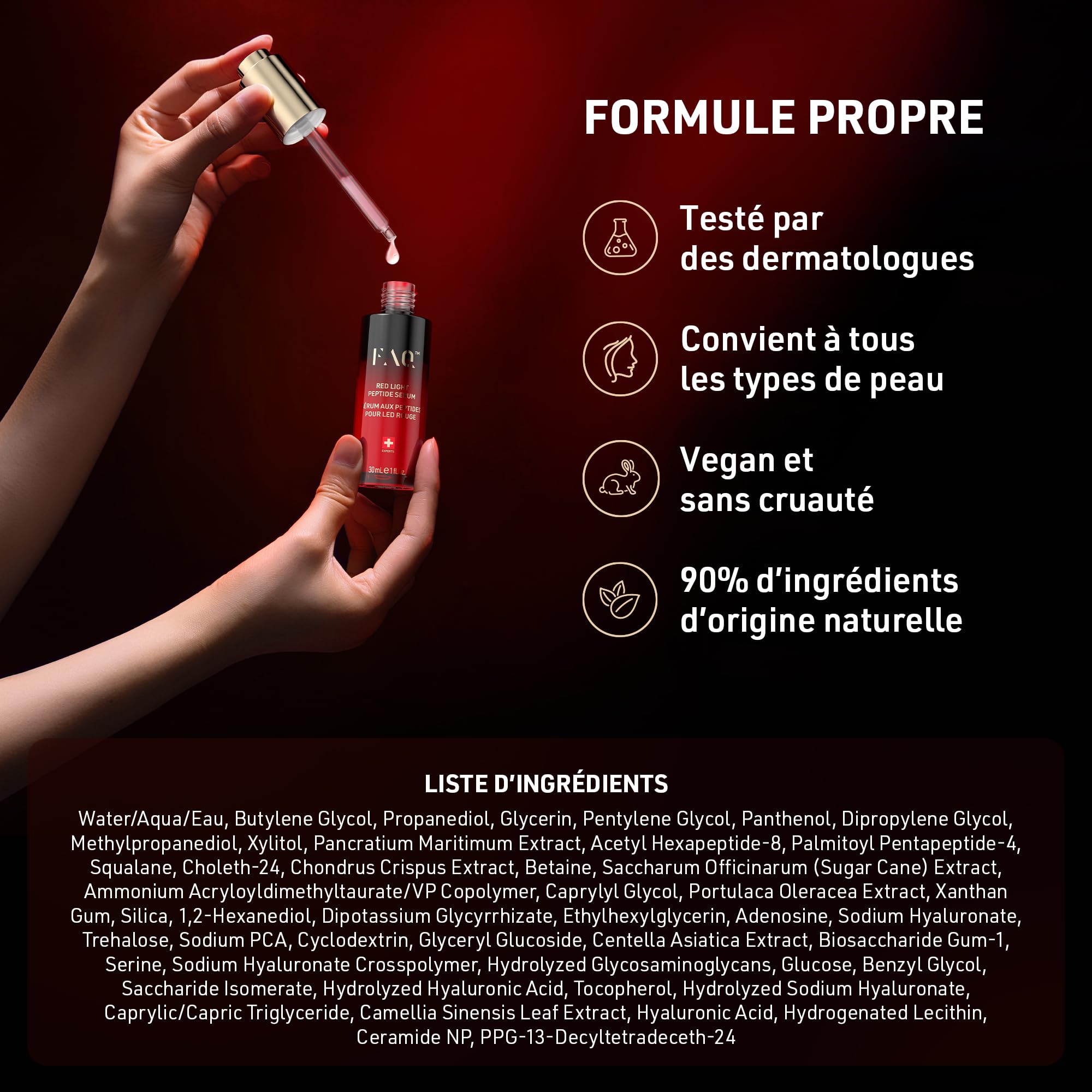 FAQ Red Light Peptide Serum – Sérum visage au collagene et acide hyaluronique, hydratant pour femmes, hommes, soin LED optimisé à l’acide hyaluronique au collagène