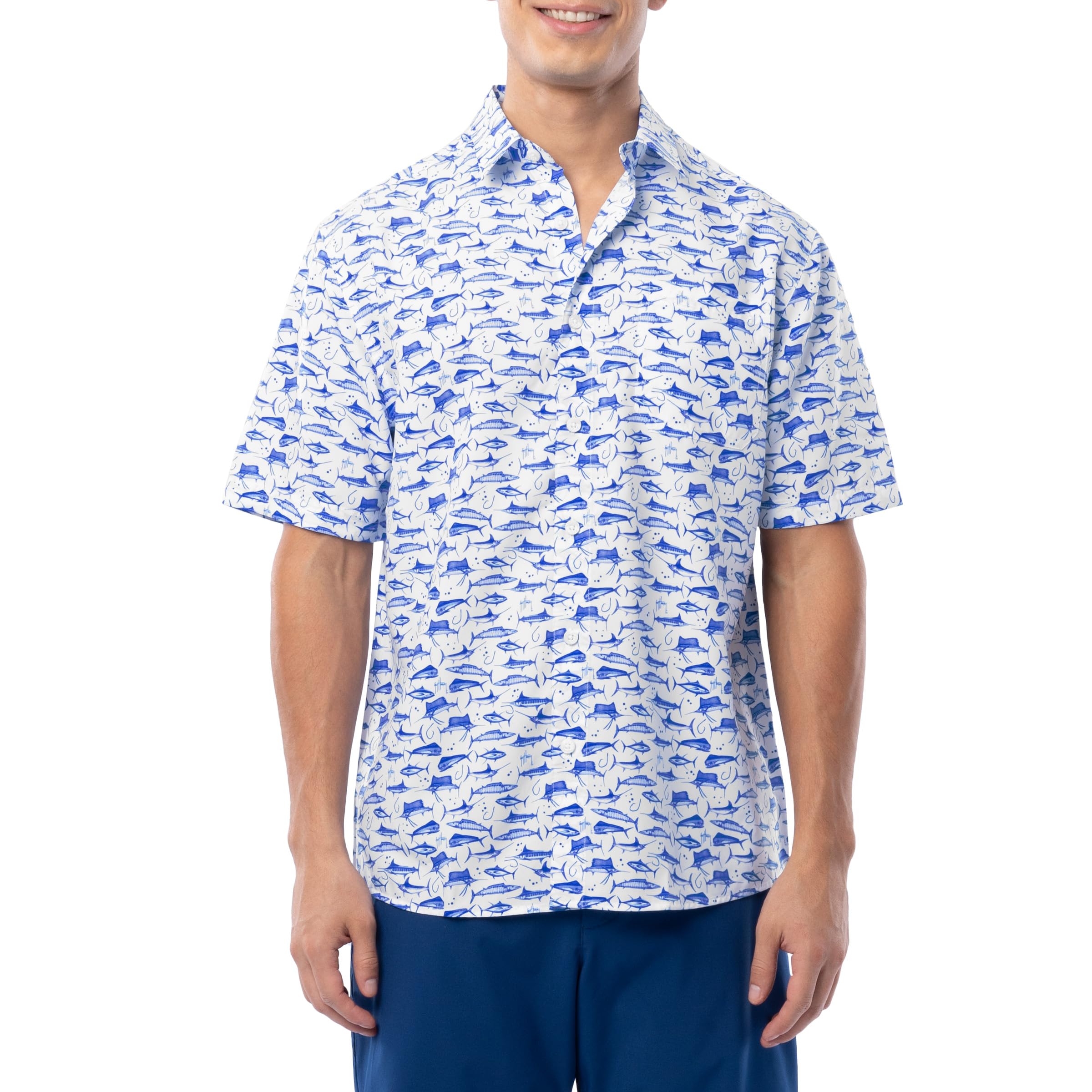 Guy Harvey Men's Short Sleeve Performance Fishing Shirt, Bright White/Ao Slam, XL