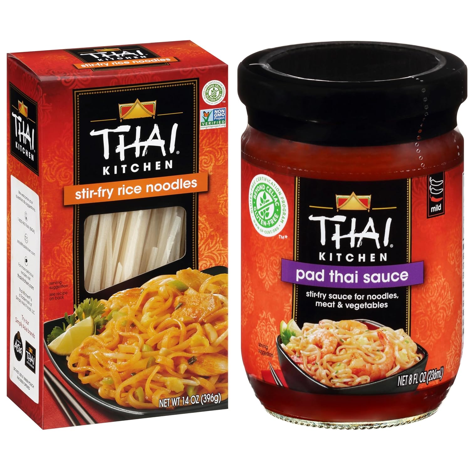 Thai Kitchen Stir Fry Rice Noodles and Pad Thai Sauce Bundle, 22 oz