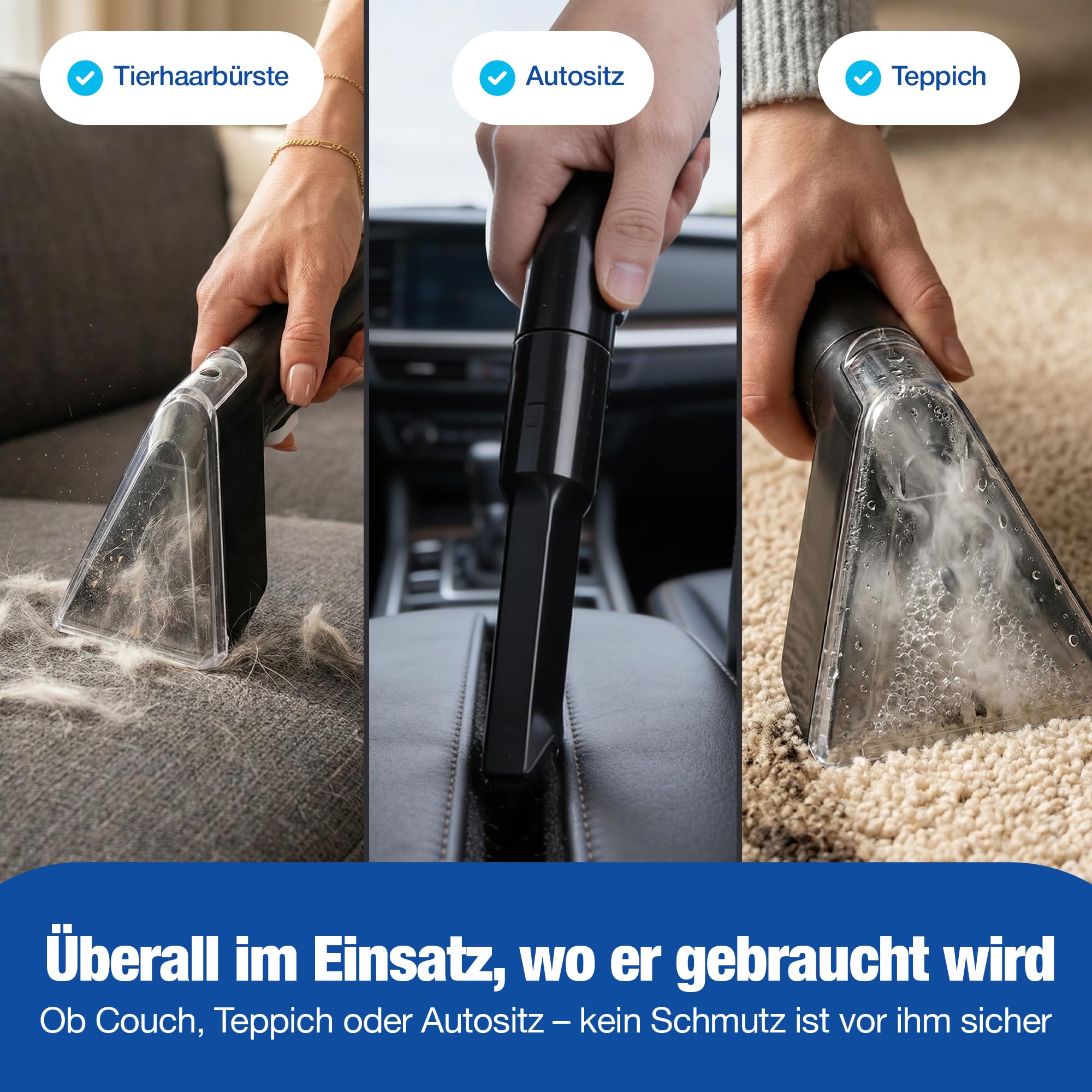 Polsterreiniger Gerät 550W | Kompakter Teppichreiniger & Waschsauger | Tragbarer Nasssauger | Auto Nass Trockensauger | für Teppich, Autositze, Sofas & Polster | Effektive Tiefenreinigung (bis 60 °C)