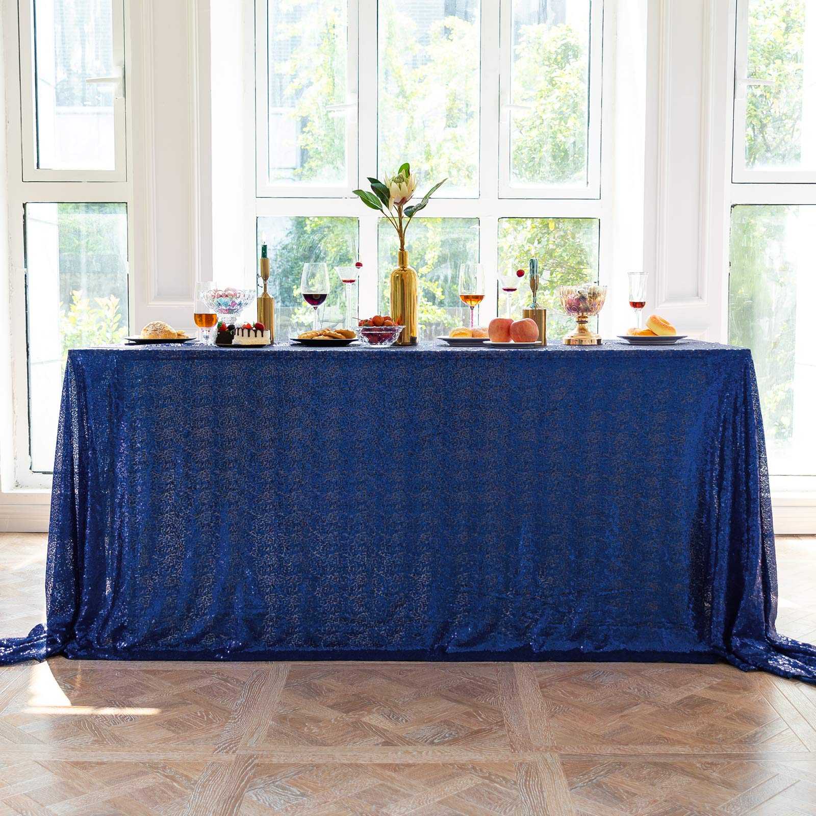 Nappe à paillettes bleu marine grand format pour réception chic