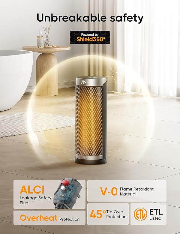 Dreo Space Heater for Bathroom and Indoor, 70°Oscillating, 5 Modes, Remote for Home Bedroom, 12H Timer, with ALCI Safety Plug by DREO - Image 5