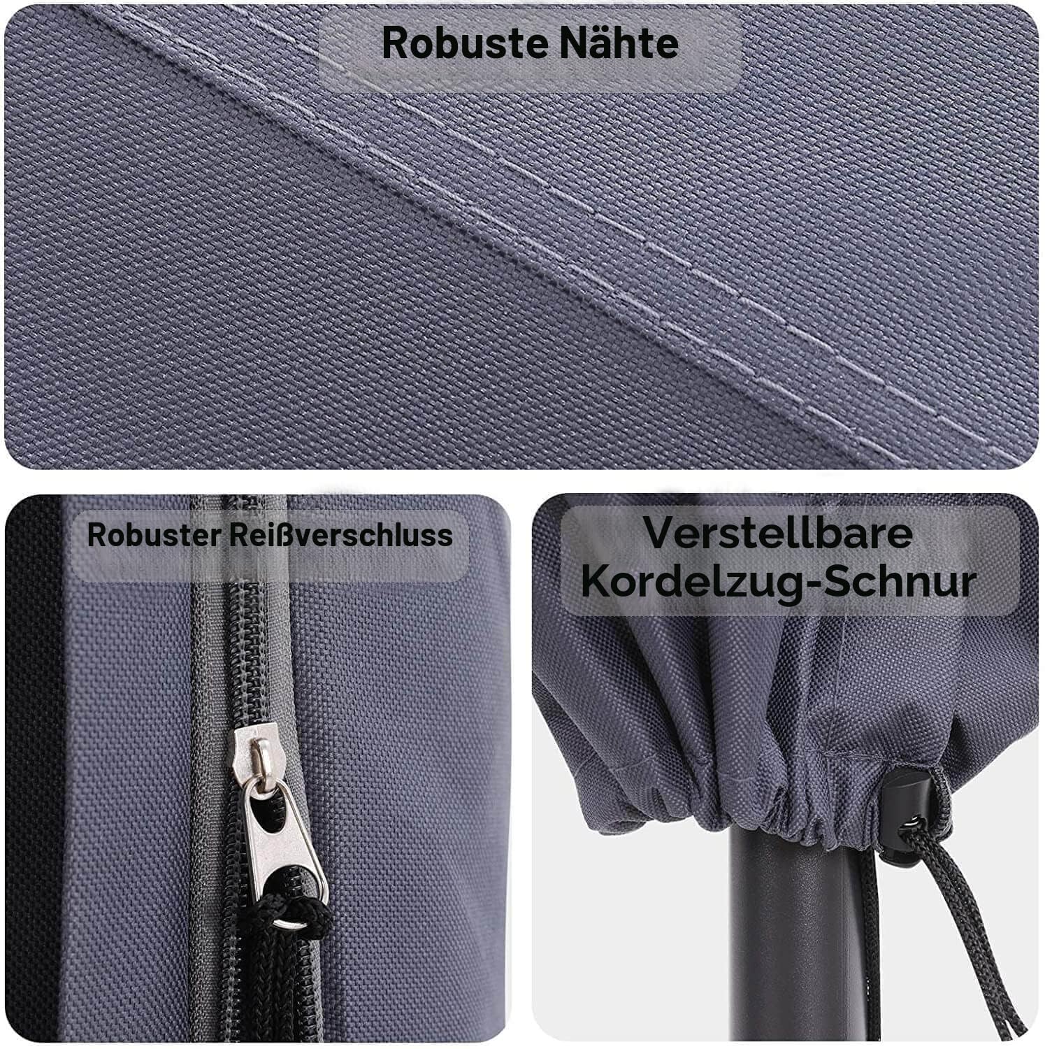 Schutzhülle für Sonnenschirm, 190x25x50cm Abdeckhauben für Sonnenschirm 600D Oxford-Gewebe PVC-Beschichtung mit Reißverschluss Passend für 1,8 m bis 3,4 m Große Sonnenschirme, Grau
