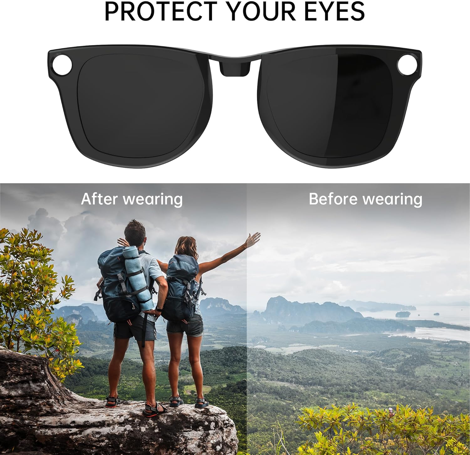 4Pcs Polarized Clip for Ray-Ban Meta Wayfarer RW4006 & Gen 2 RW4012 Regular (50-22), Shiny Black Frame Discoloration Clip-on for Meta Wayfarer Gen 2, (Black+Green+Brown+Yellow)