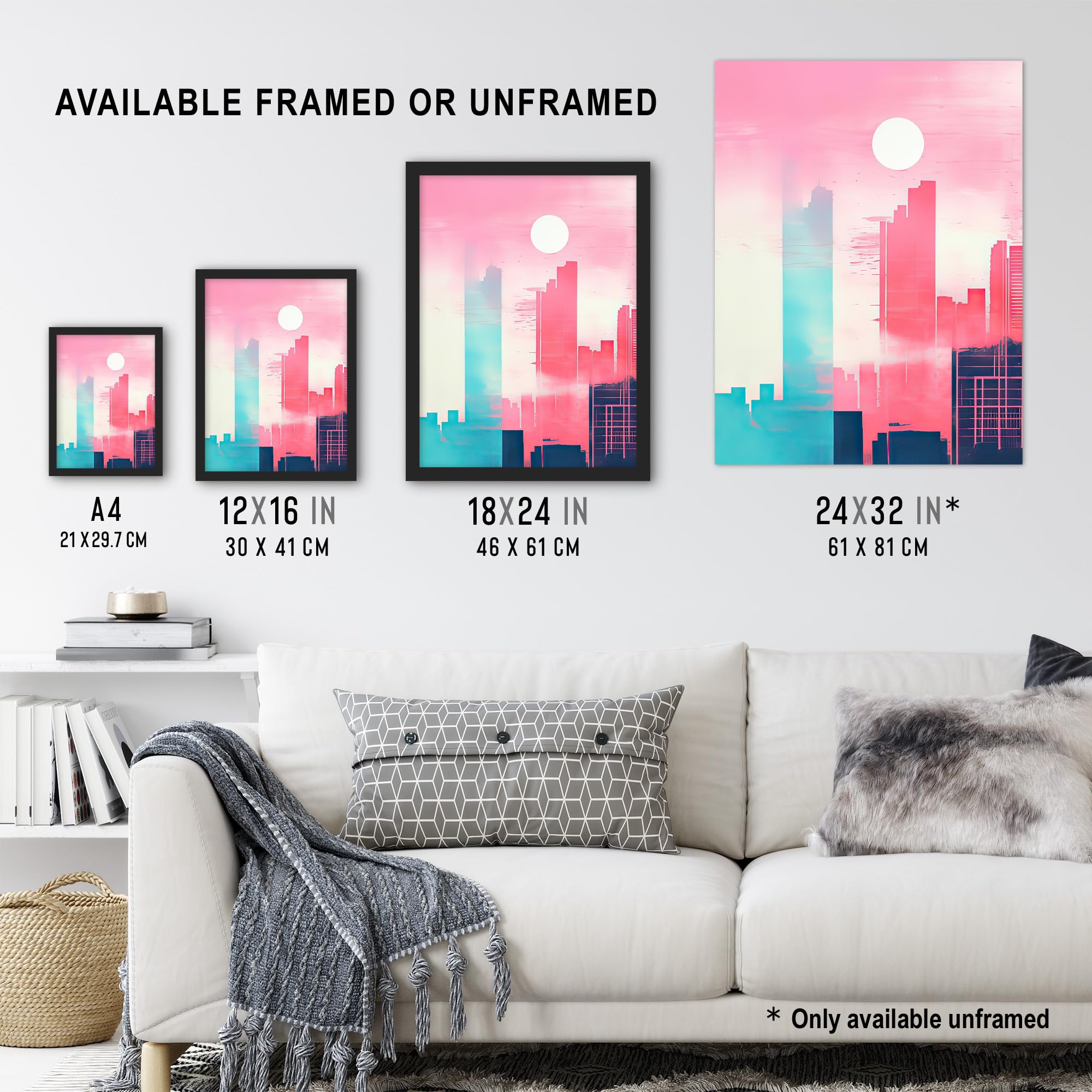 Artery8 Abstract Geometric Metropolis Cityscape Coral Pink Turquoise Blue Pastel Colour Artwork Extra Large XL Wall Art Poster Print - Image 3