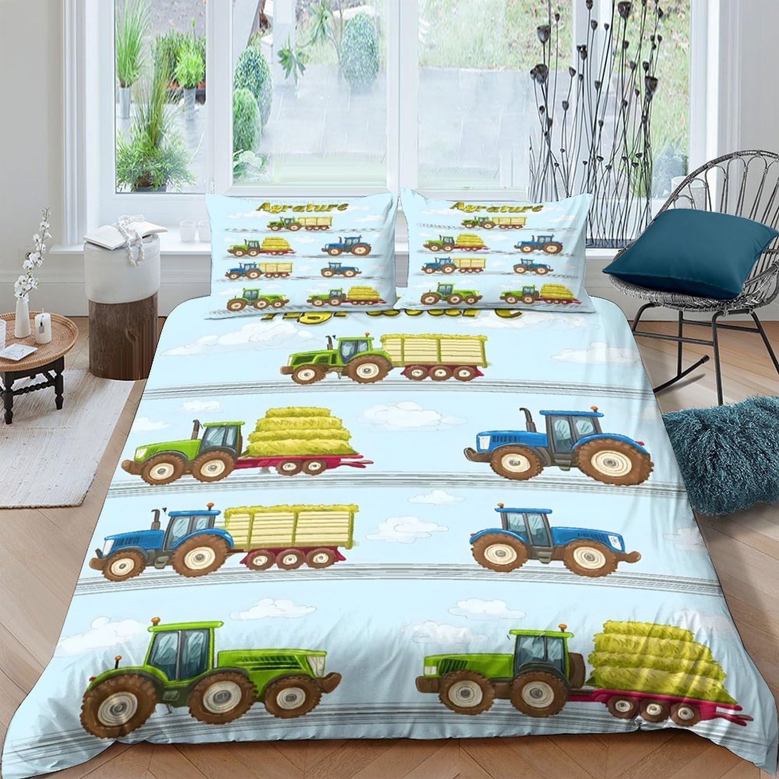 Ctjqhvkz Style-6 3D Printed Cartoon Tractor Fitted Sheet Microfiber Soft Anti-Slip Hay Bale Bed Cover For Home Bedroom Decor Single（135X200cm）