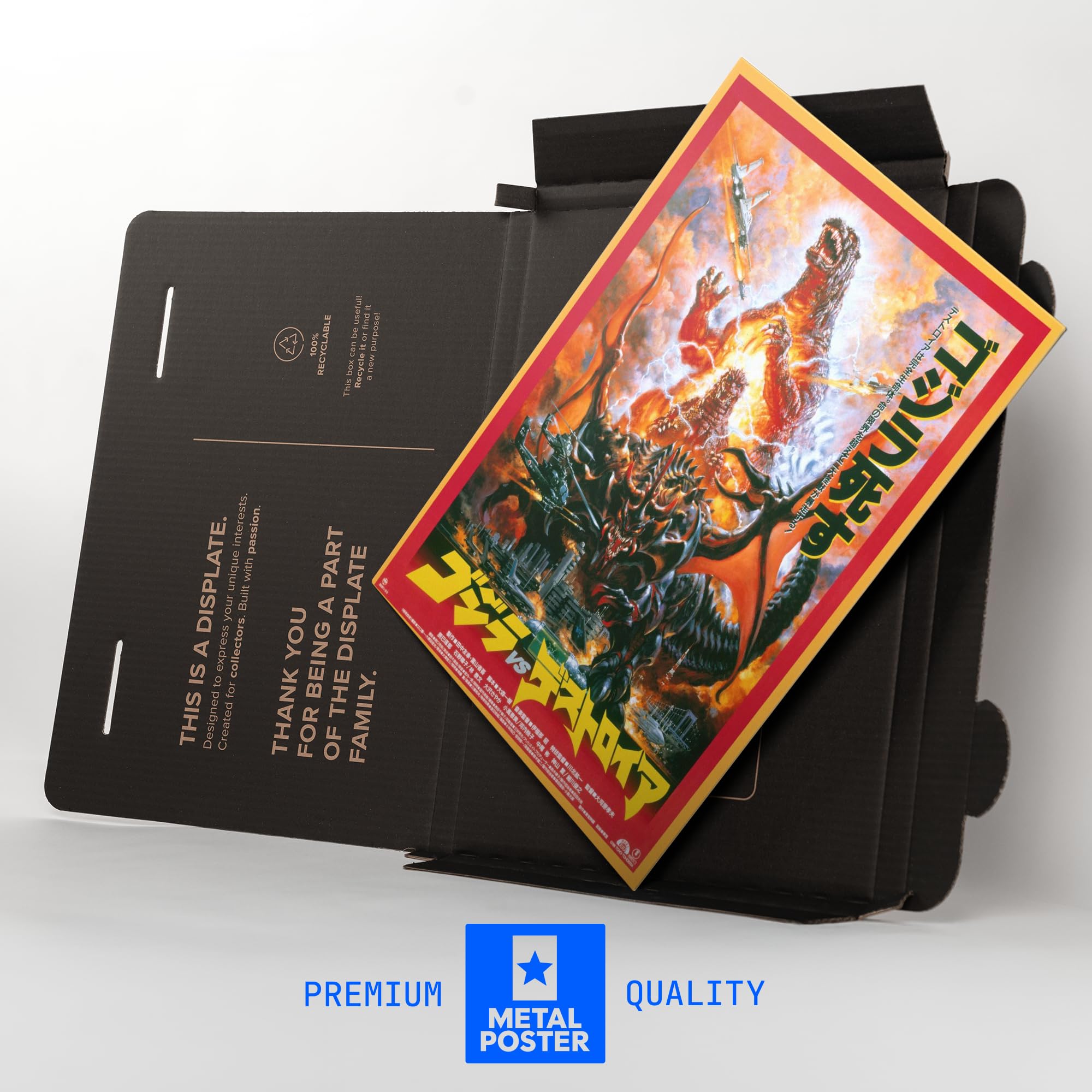 Displate Metall poster Godzilla Classic Godzilla vs. Destoroyah Größe L | Bilder Wanddeko Wohnzimmer & Schlafzimmer Wandbilder, Geschenk. Wandkunst mit Magnet-Befestigung, ohne Bohren.
