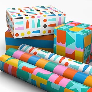 Hallmark Birthday Wrapping Paper Mini Rolls, 3-Pack (Rainbow Block Lette...