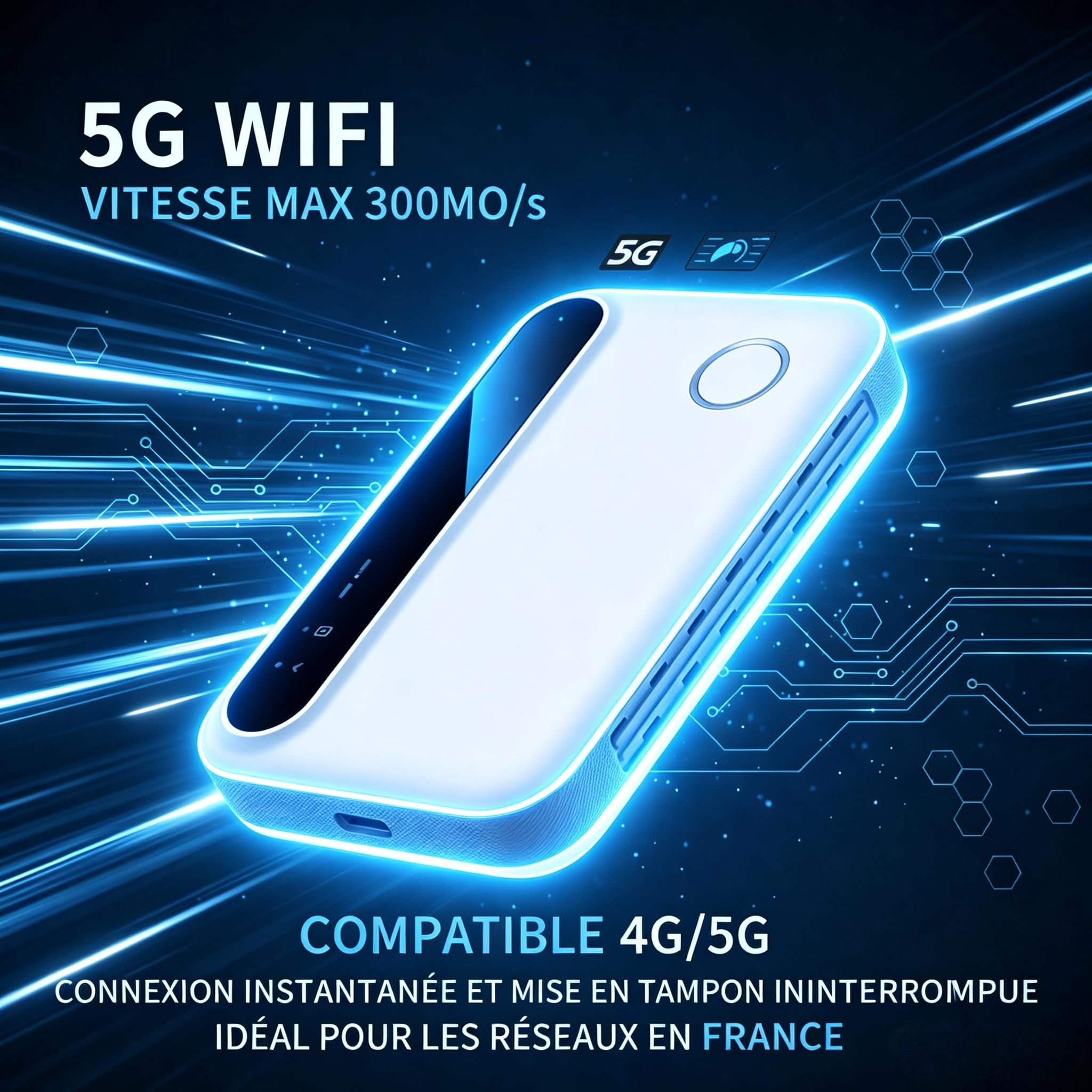 Routeur 5G Portable WiFi 6 Déverrouillé, Modem Mobile 5G/4G+ avec Emplacement SIM, Jusqu'à 25 Appareils Connectés, Internet Haut Débit Idéal pour Voyage, Camping et Télétravail