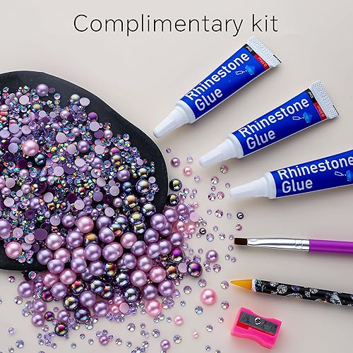 Miniatura 2 de Diamantes de imitación de perlas de amatista claro de 2.12 oz para manualidades, tamaño mixto de 0.116 a 0.394 pulgadas, color AB, medias perlas,