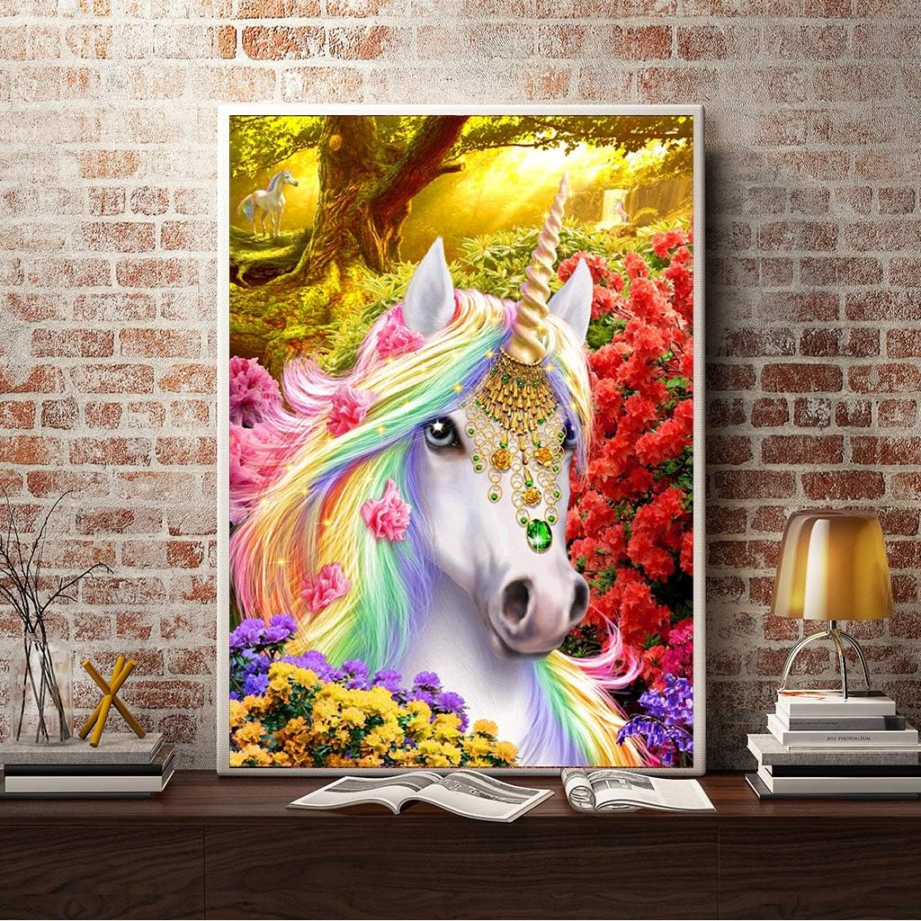 5D Full Drill Diamond Painting Kit Gem Art Kit Unicorn DIY Diamond Rhinestone Painting Kits Cross Stitch Kits for Adults and Beginner Embroidery Arts Craft Home Decor 12X16 inches