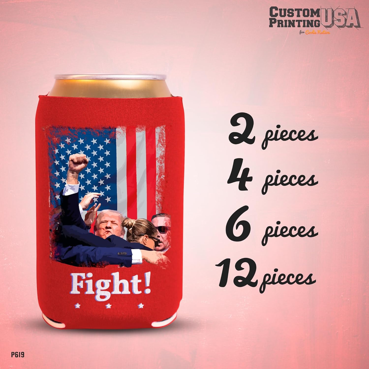 Generic 2 to 12 Pack of Coolies for Trump Fans I Fabric Can Sleeves I Donald Trump Can Huggers. Trump Fight Coolies. Full Color Beer Can Sleeve. MAGA. USA printed. (4), Red