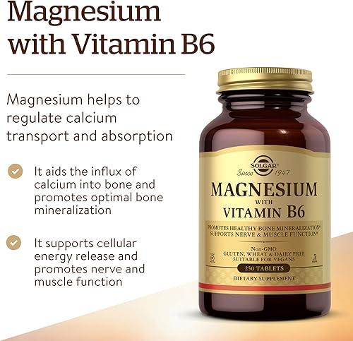 Miniatura 3 de Solgar Magnesio con vitamina B6 250 comprimidos promueve una mineralización ósea saludable apoya la función nerviosa y muscular metabolismo