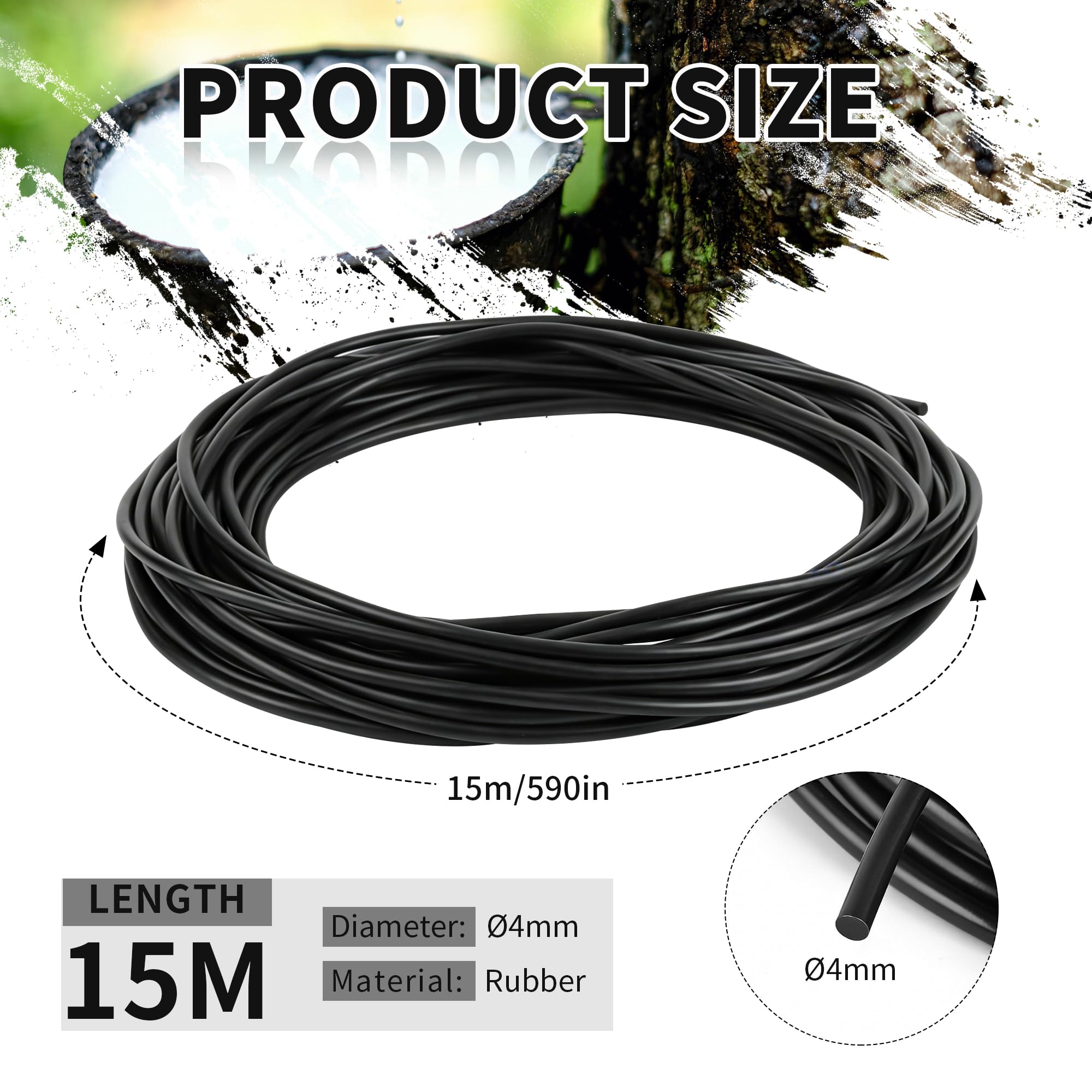 15 Metri Nastro Tenuta Gomma Espansa Diametro 4mm Gomma Cordone di Tenuta Rotonda Cordone Sigillante Nero per Giunti per Sigillatura delle Cuciture di Porte Finestre