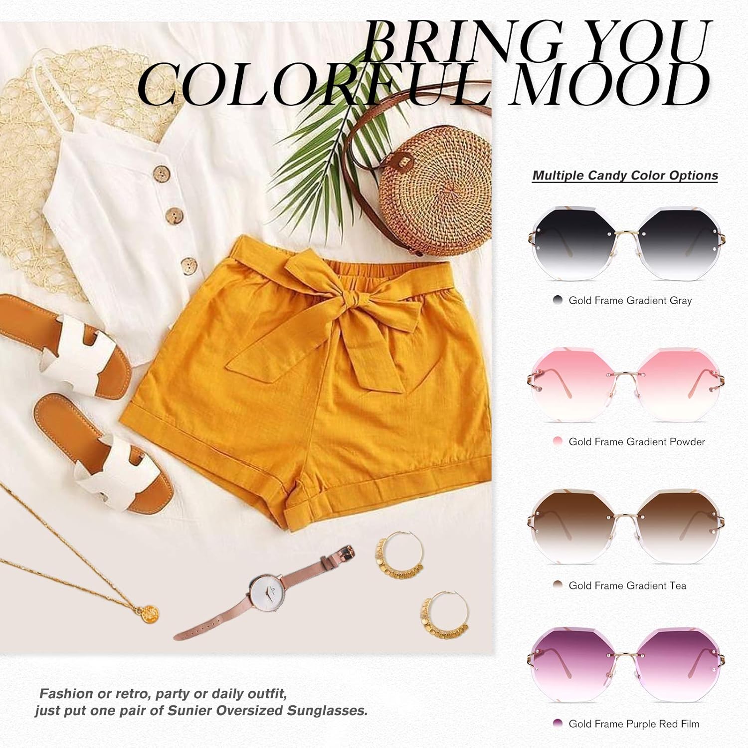 Miniatura 4 de Oversized Sunglasses for Women Trendy Rimless Ladies Shades 100 UV Protection70s Fashion Gradient Shades for Women