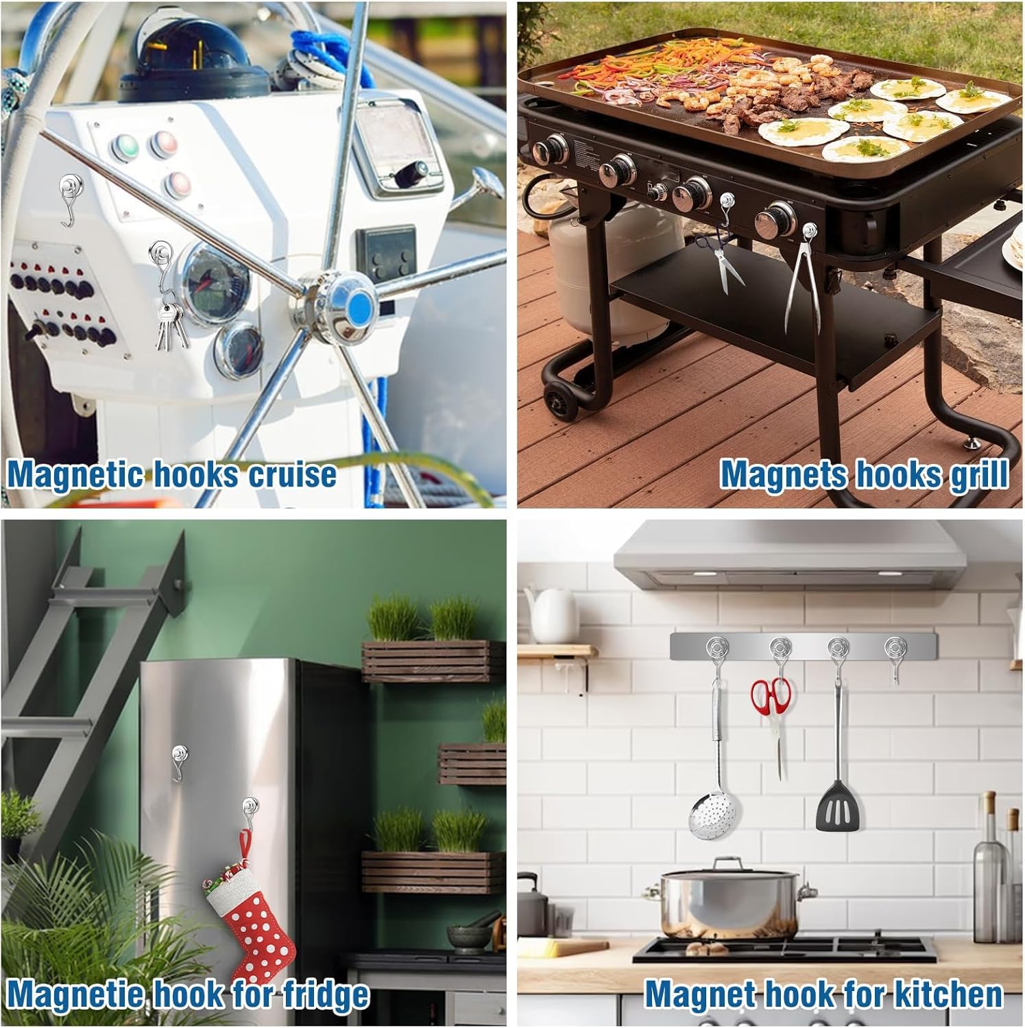 E BAVITE Gancho magnético giratorio de 110 libras para refrigerador, paquete de 10 ganchos magnéticos de neodimio fuerte para refrigerador y otras superficies magnéticas, 67,5 mm de longitud
