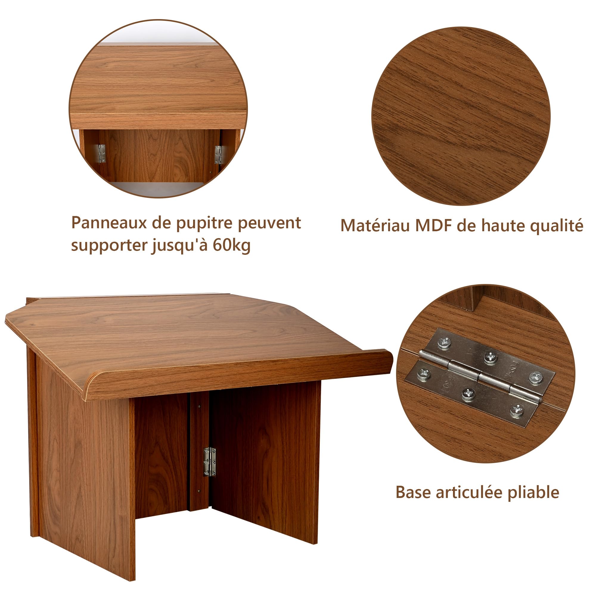 uyoyous Podium pour Église Pupitre Pliable avec Support pour Livres | Portable en Bois et Acier Support pour Présentations en Classe Dimensions: 68L x 38l x 48,4H cm