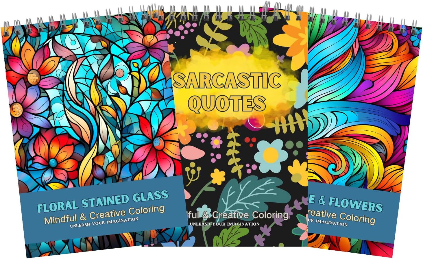 Set of 3 Adult Coloring Books Relaxation Gifts Arts and Crafts with Fun, Easy, and Mindfulness Coloring Pages to Relax, Anxiety and Depression with Sarcstic Quotes, Floral Zentangle