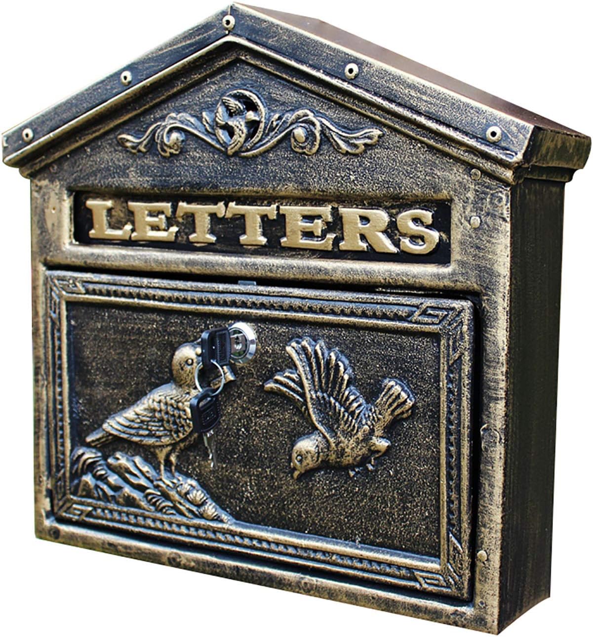 Vintage Antique Oxide Paint Cast Iron Wall Mounted Bird Post Box