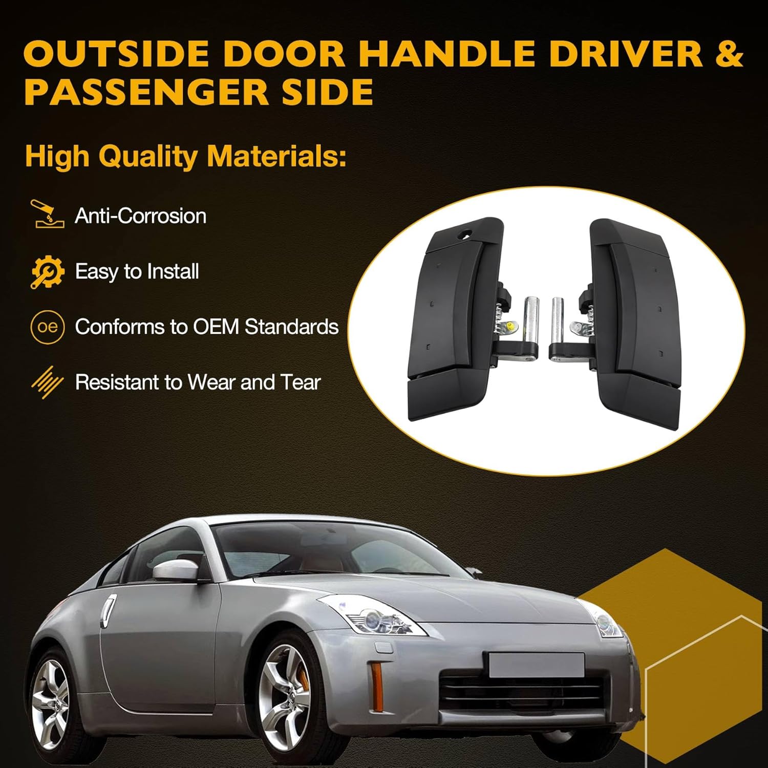 Gledewen Exterior Door Handle Driver & Passenger Side Matte Black | Replacement for 2003-2009 Nissan 350Z | Replaces# 80607-CD41E, 80607-CD40B, 80606-CD01E