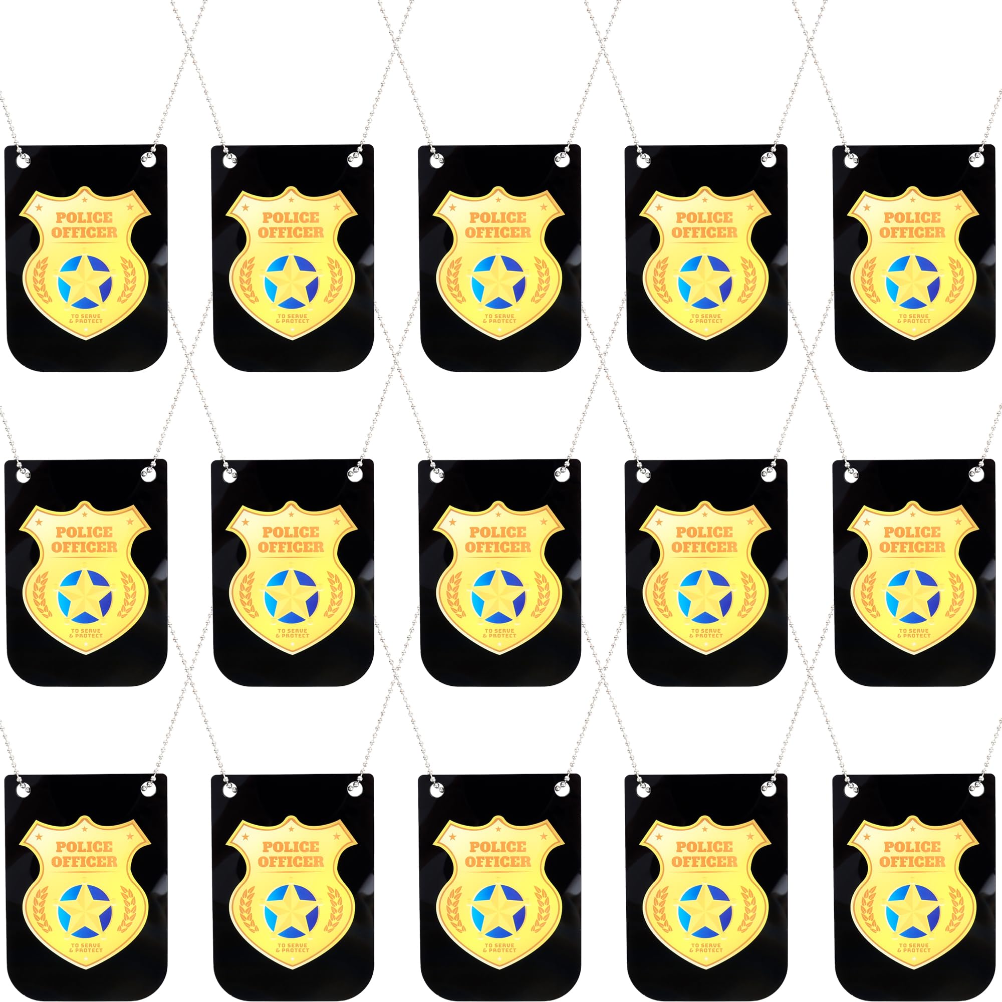 15 Pcs Pretend Play Gold Police Badge Police Badges Necklace Cop Badge with Chain for Police Accessories Dress up Role Play