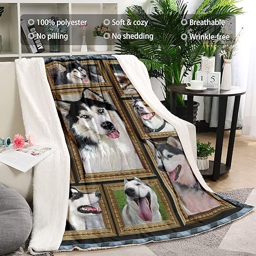 Miniatura 2 de Manta de husky siberiano para amantes de los perros, manta de forro polar para sofá, manta de cama súper suave y acogedora, manta ligera de felpa