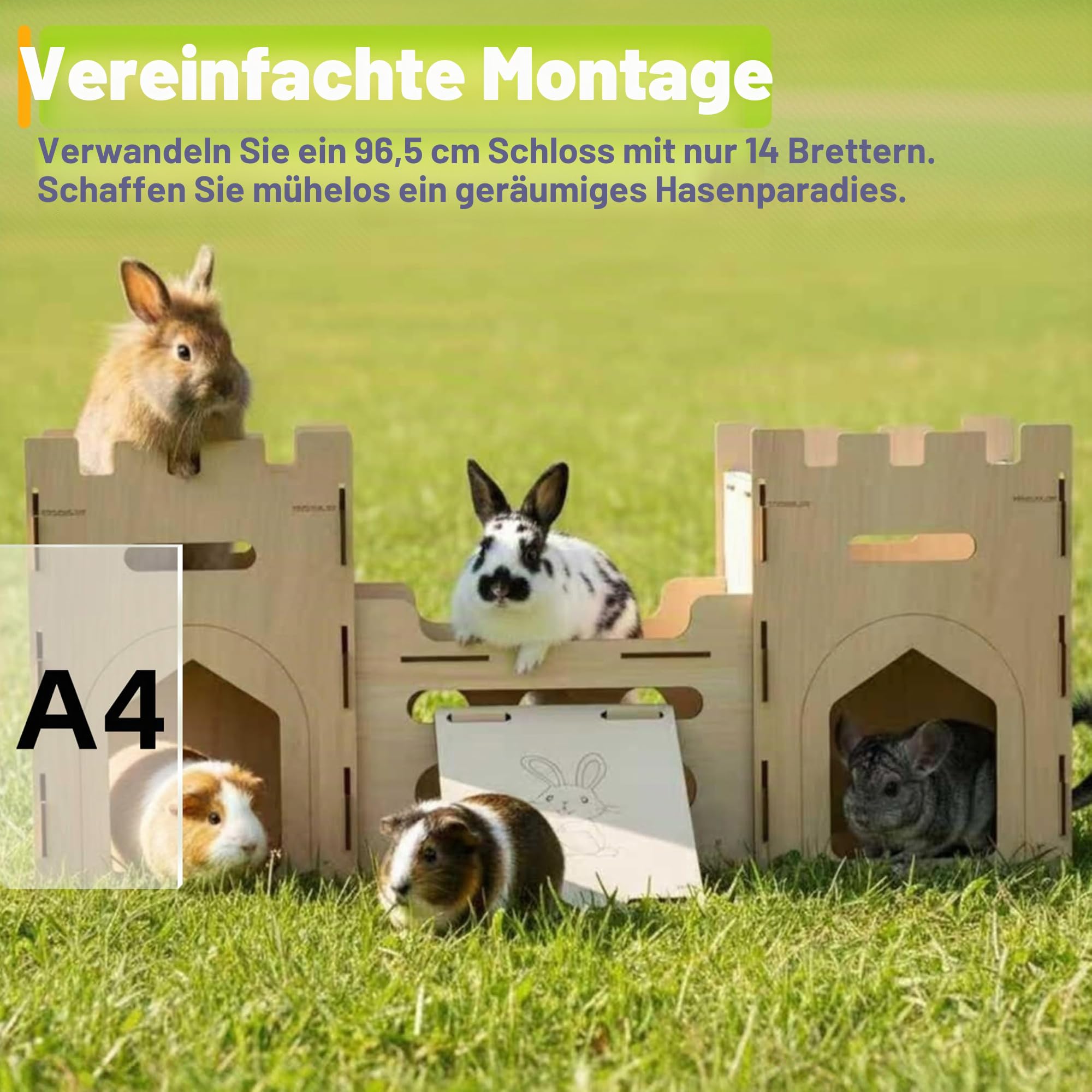 HIIMALEX Bunny Castle Haus – Stabiler Mehrstöckiger Kletterturm mit Tunnelversteck für Kaninchen, Frettchen, Meerschweinchen, Hamster, Belüftetes Anreicherungsspielzeug für Innenbereich, Mit Rampe