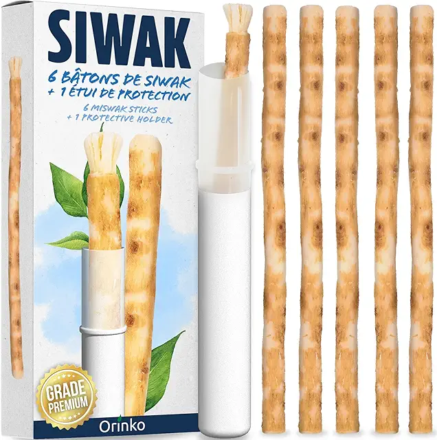 ORINKO 6 Miswak Sticks with Case - Natural Toothbrush for Teeth Whitening