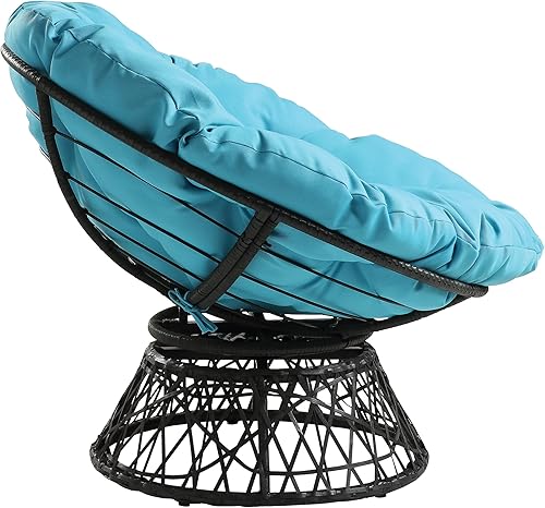 Miniatura 50 de OSP Home Furnishings – Silla Papasan de mimbre con giro de 360 grados, marco gris con cojín negro Marco gris con cojín negro,Marco marrón con cojín