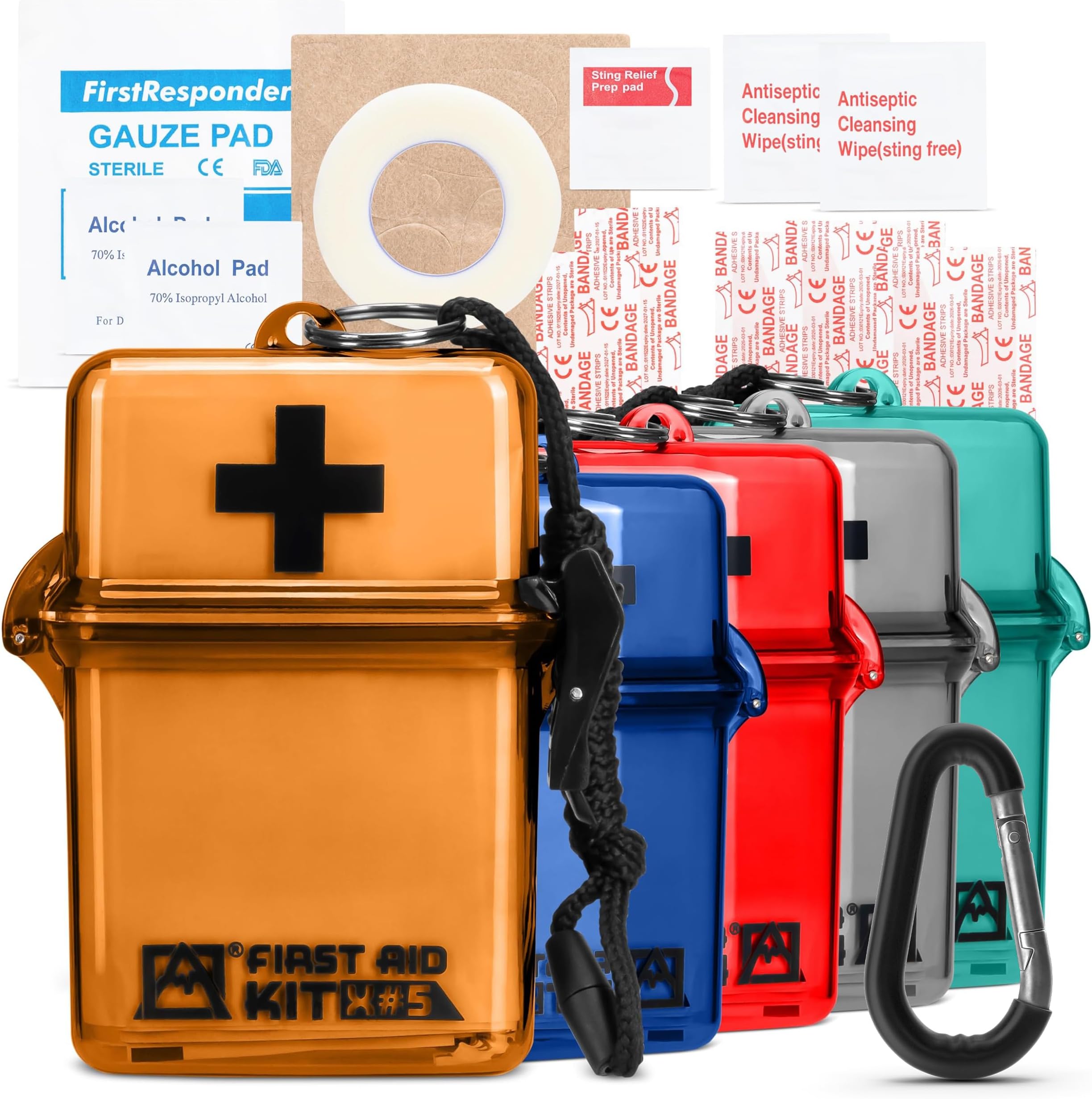 Avalanche Mini First Aid Kit, 30 Pcs Emergency Supplies Kit in Waterproof Case for Home, Car, Travel, Sports or Camping, First Aid Kit in Hard Case & Carabiner, Orange