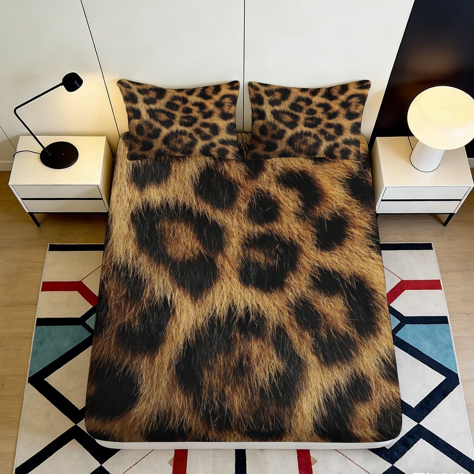 3D Printed Leopard Pattern Fitted Sheet Microfiber Bed Cover for Bedroom Dorm Youth Mattress Protection Decor 120x200x25cm