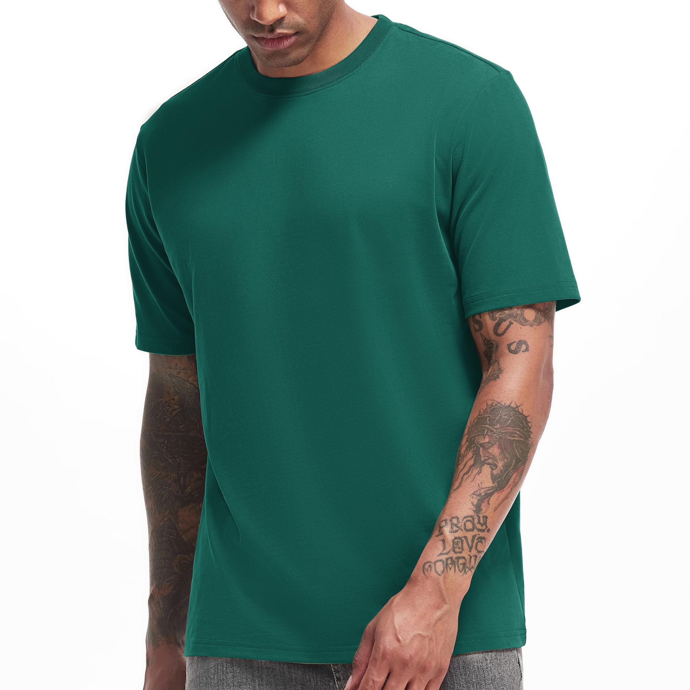 VEIISAR Herren Dickes Rundhals Langarm T-Shirt - Herren 100% Baumwolle Heavy Duty Pre Shrink T Shirt