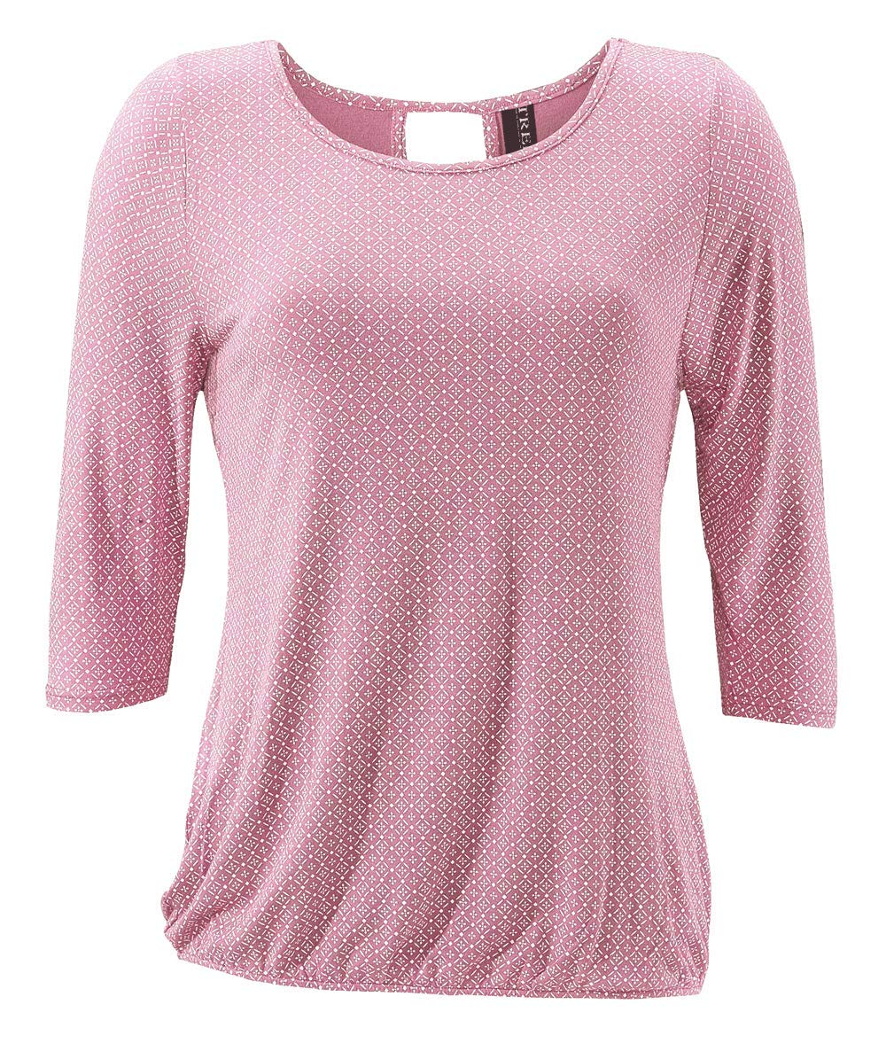 TrendiMax Damen T-Shirt Kurzarm Blusen Shirt mit Allover-Minimal Print Lose Stretch Casual Oberteil Basic Tops, Rosa, XXL