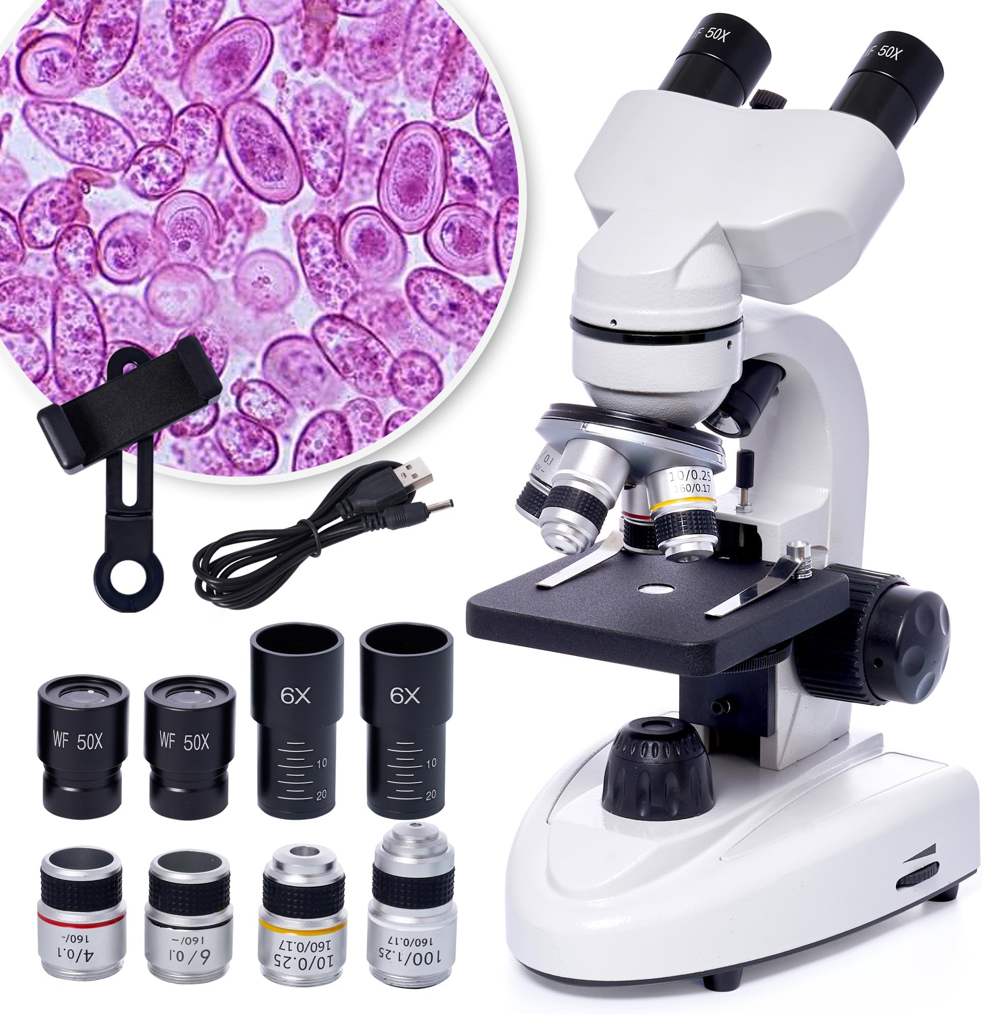 SELFIE CAT Binocular Compound Microscope, 200X-5000X Magnification, Microscope LED Binoculars Composite, Professional Composite Microscope with Wide Field, Microscope Eyepieces